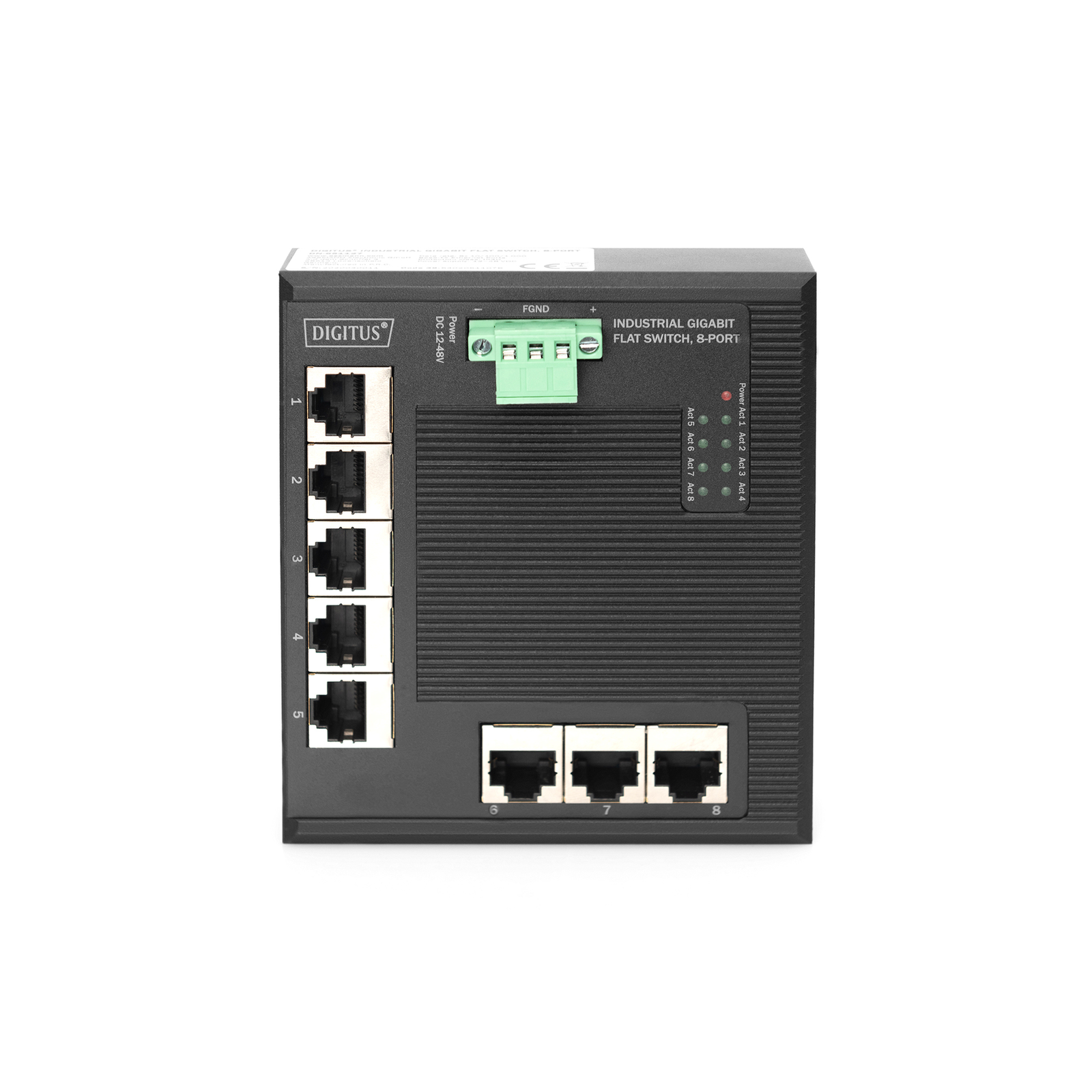 Digitus Switch Ind. 8-Port Gigabit Flat Unmanaged Blackar