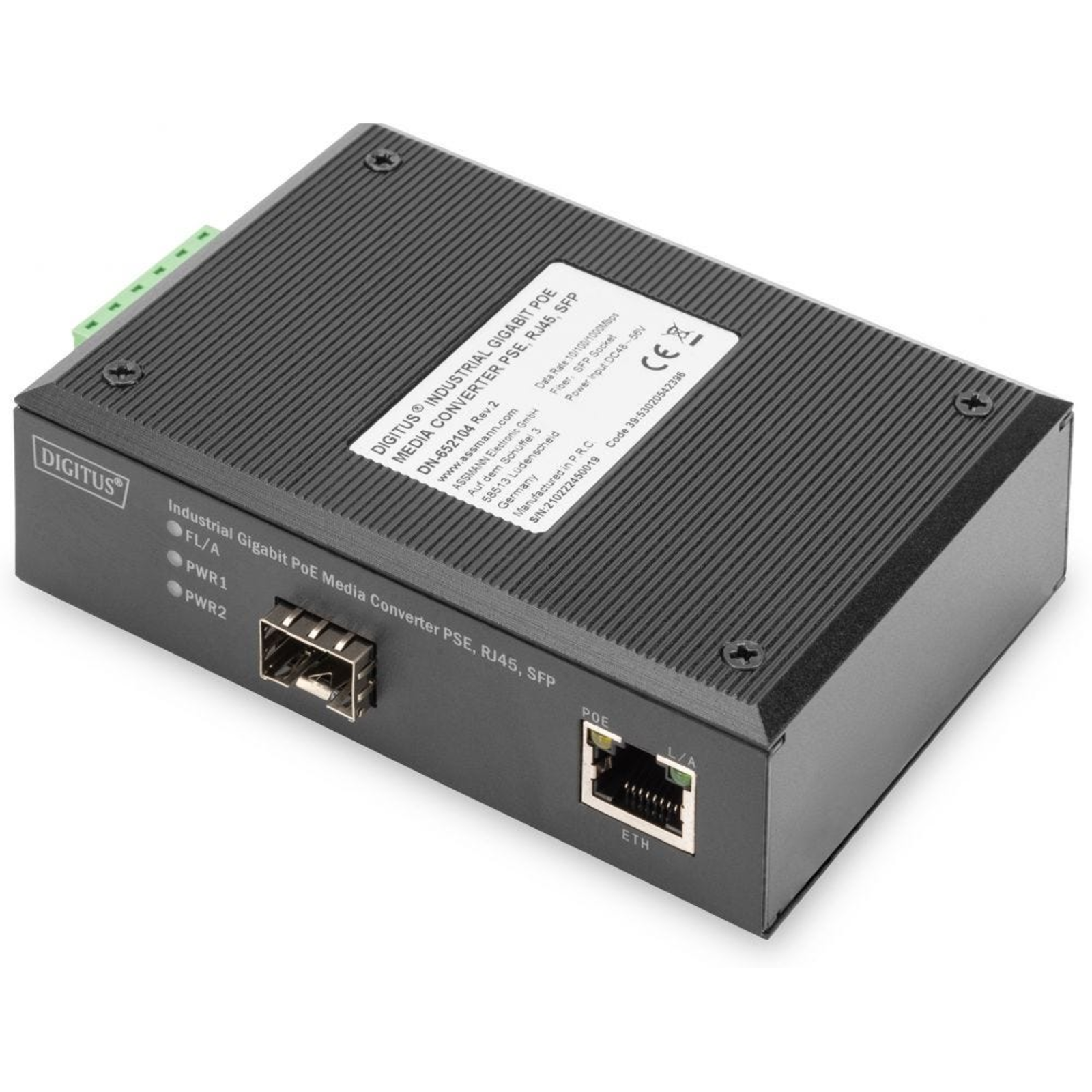 Digitus 10/100/1000Base-TX (PoE) to 1000Base-FX Industrial Media Converter