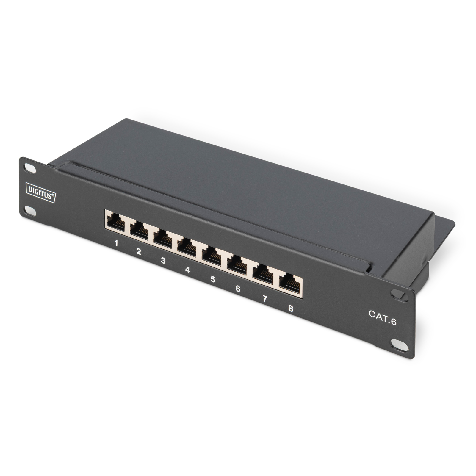DIGITUS Patchpanel 1U 8-Port Cat6 ClassE Shielded Black