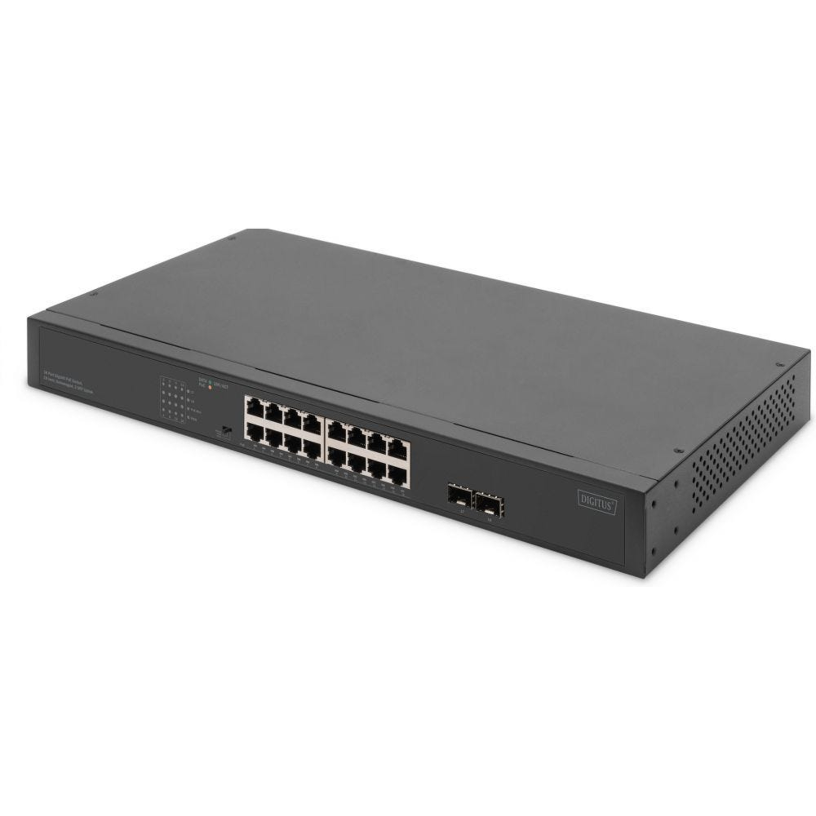 DIGITUS 16-port Gigabit Network Switch 19-inch Unmanaged 2 Uplink Ports SFP
