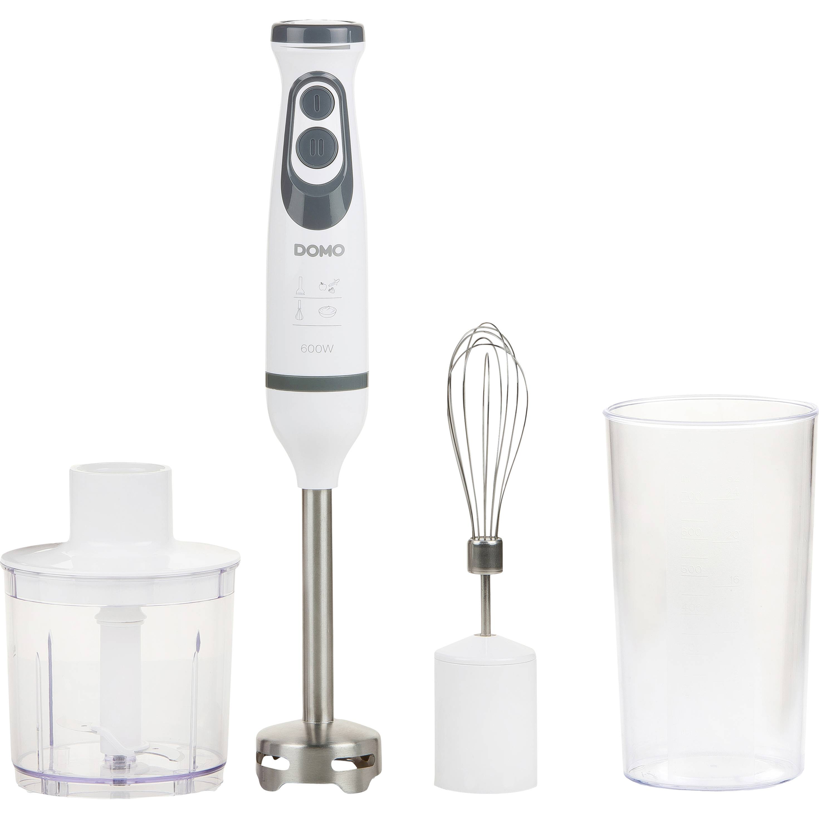 Domo DO1089M Hand Blender 600 W with Measuring Jug Blender Jug for Soups Whisk Attachment