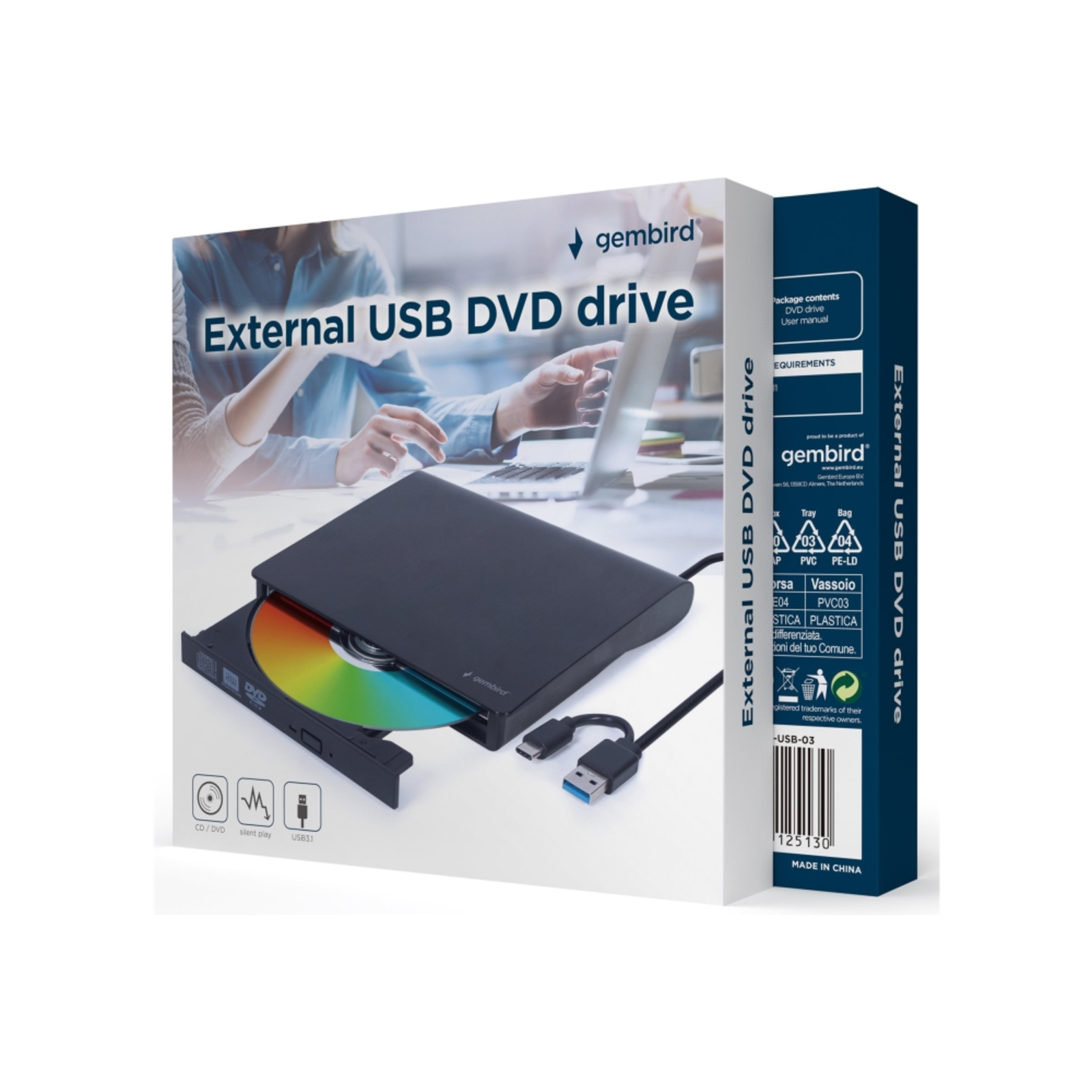 Gembird DVW EXT SLIM DVD-USB-031 White USB-Cand3.1 DVD8x CD24x DVD Burner CD 24x