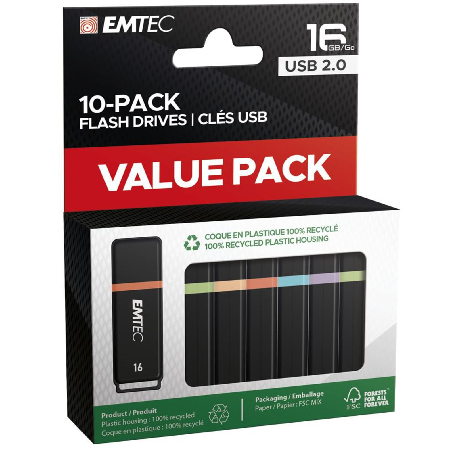 Emtec USB Stick 16 GB USB 2.0 10-pack Colour Mix