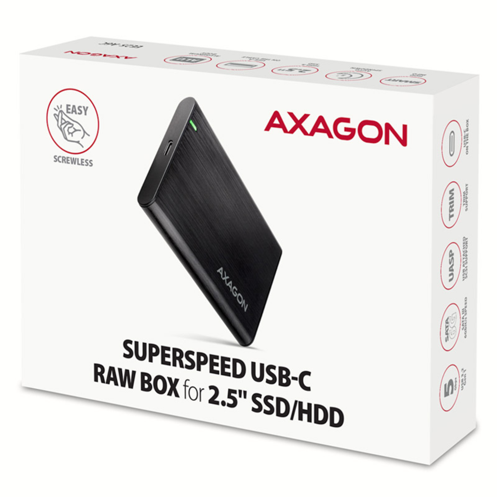 Axagon EE25-A6C USB-C 3.2 SATA 6G 2.5inch External Hard Drive Enclosure Black
