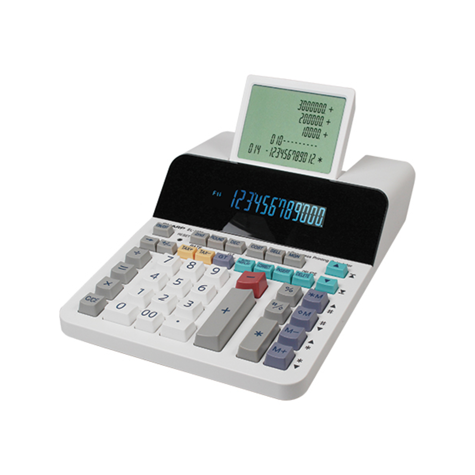 Sharp EL-1901 Desktop Display Calculator 12 Digits Foldable Display AC Battery White