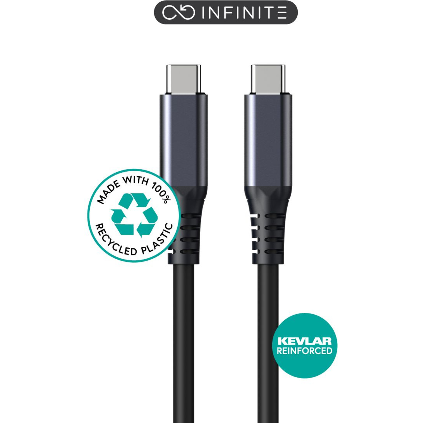 eStuff INFINITE USB-C Cable 2m USB4 Gen2,100W 20Gbps Black.
