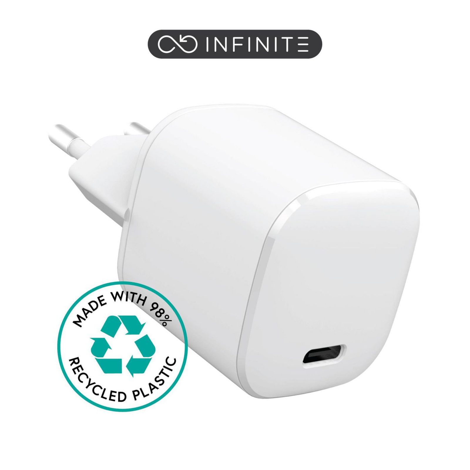 eStuff INFINITE USB-C Charger EU PD 20W. 1 X USB-C. White.