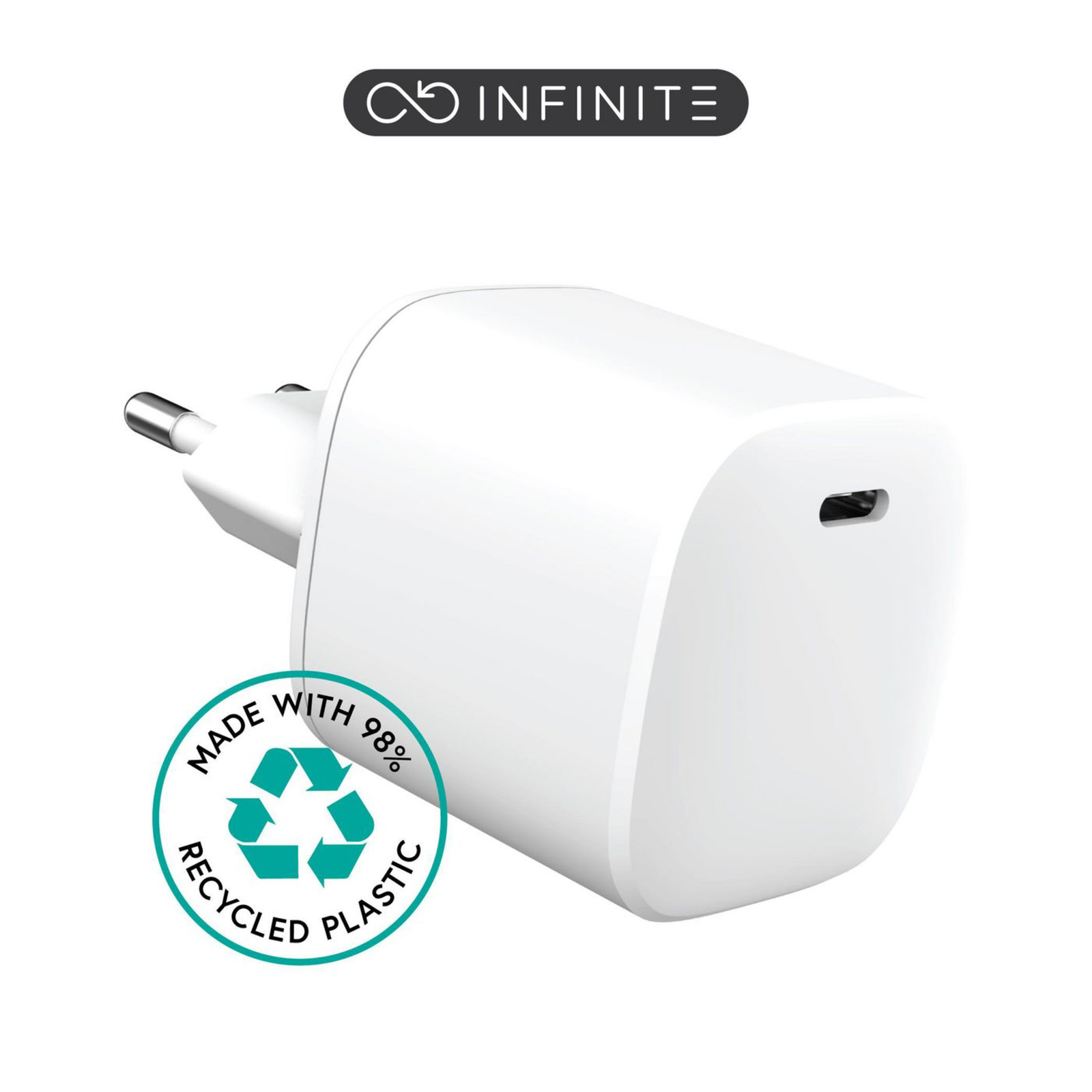 eStuff INFINITE USB-C Charger EU PD 45W GaN. 1 X USB-C. White.