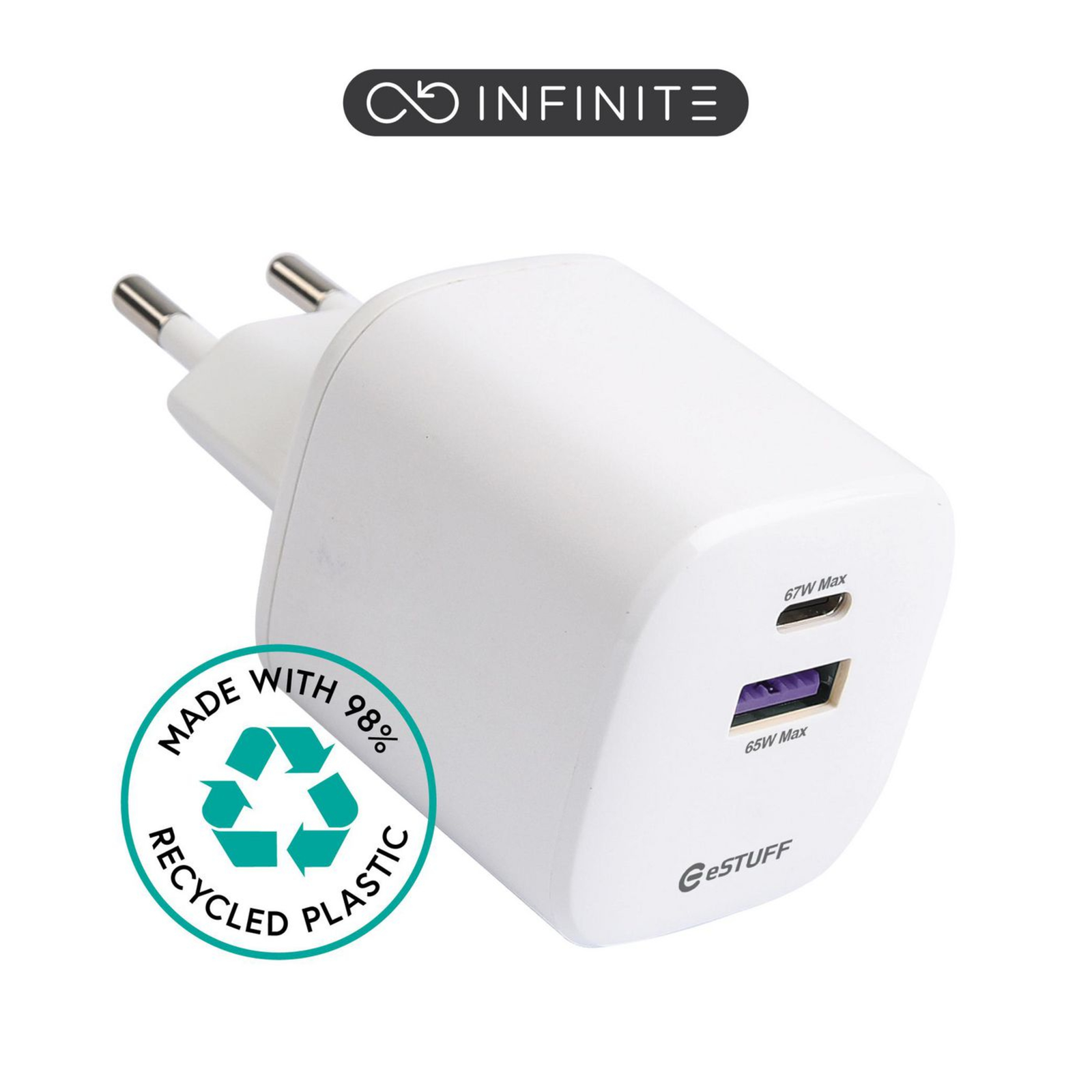 eStuff INFINITE USB-C Charger EU PD 67W GaN. 1x USB-C 1 X