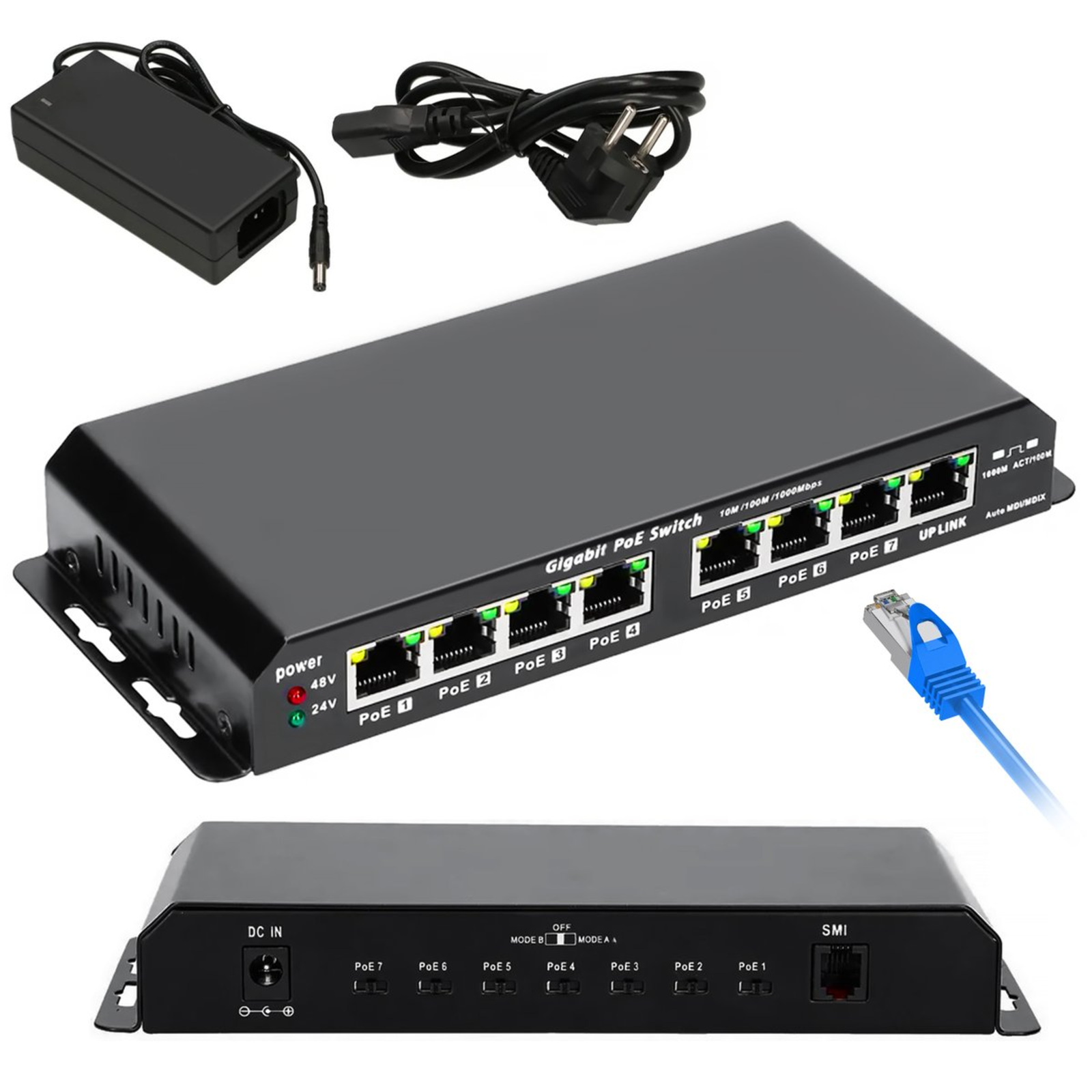 Extralink Gigabit PoE Switch 8-7 Port 24V 60W
