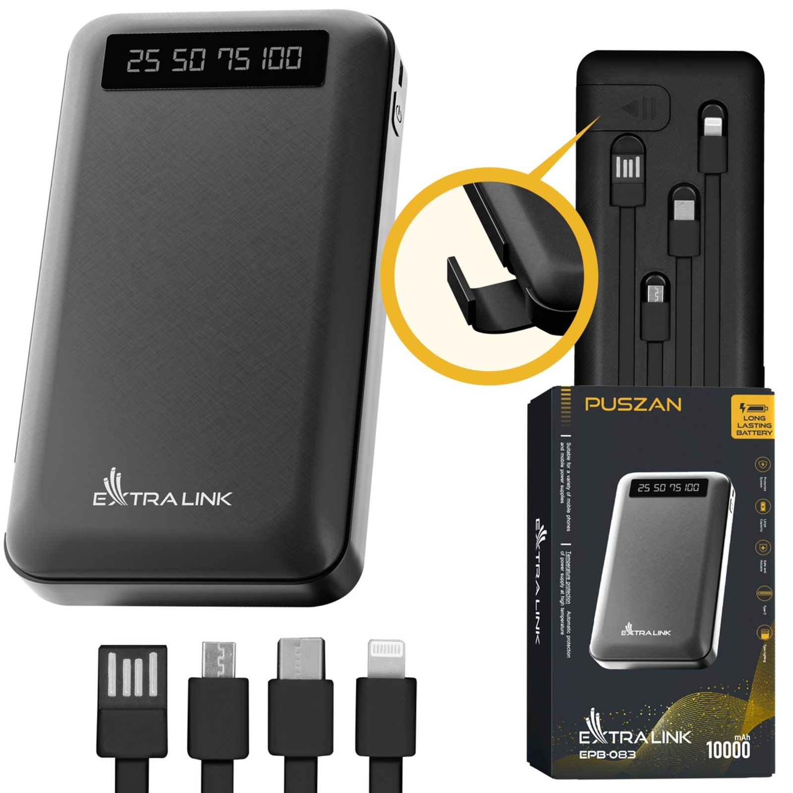Extralink EPB-083 Powerbank 10000 MAh 10 Watt 2.1 A (USB) Sort