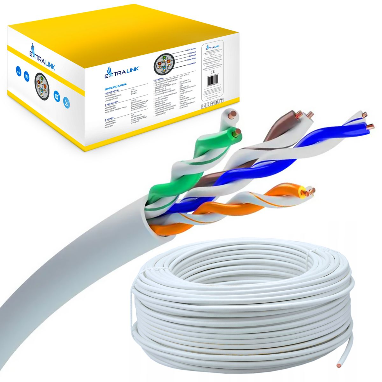 Extralink CAT5E UTP(U/UTP) V2 Indoor 100M Twisted Pair Network Cable