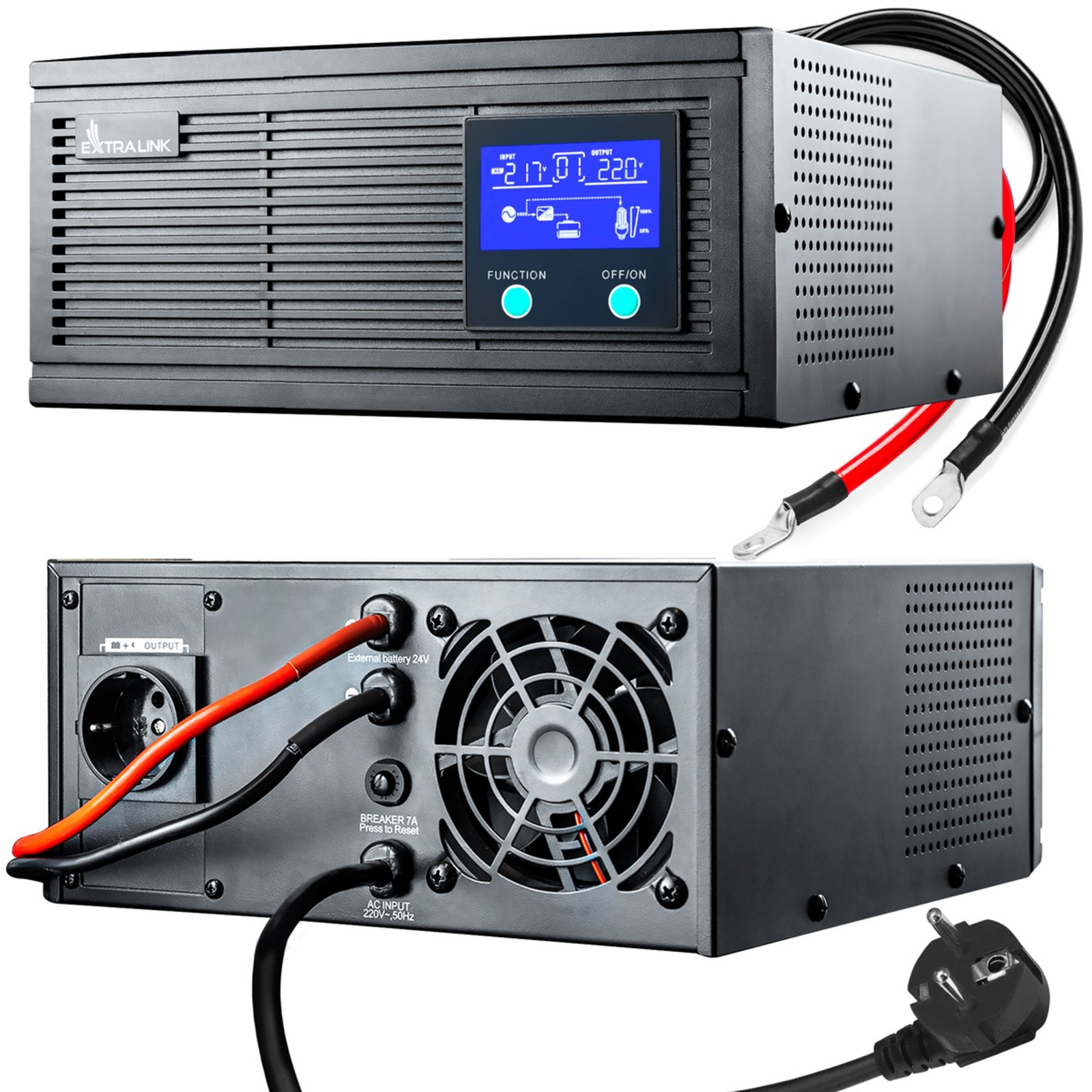 Extralink Lightning 1500VA/1200W Inverter Pure Sine Wave 12V/24V DC Battery Voltage