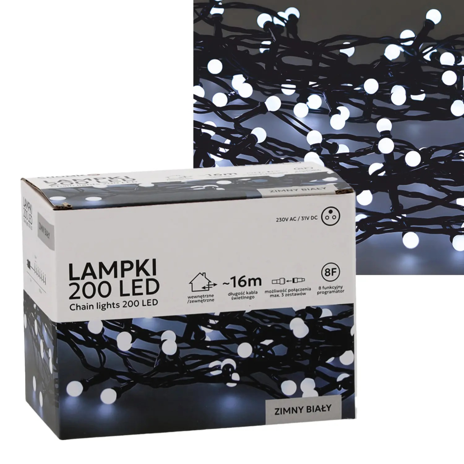 Extralink LED Fairy Lights 200L Cool White Balls Length 3 + 16 M