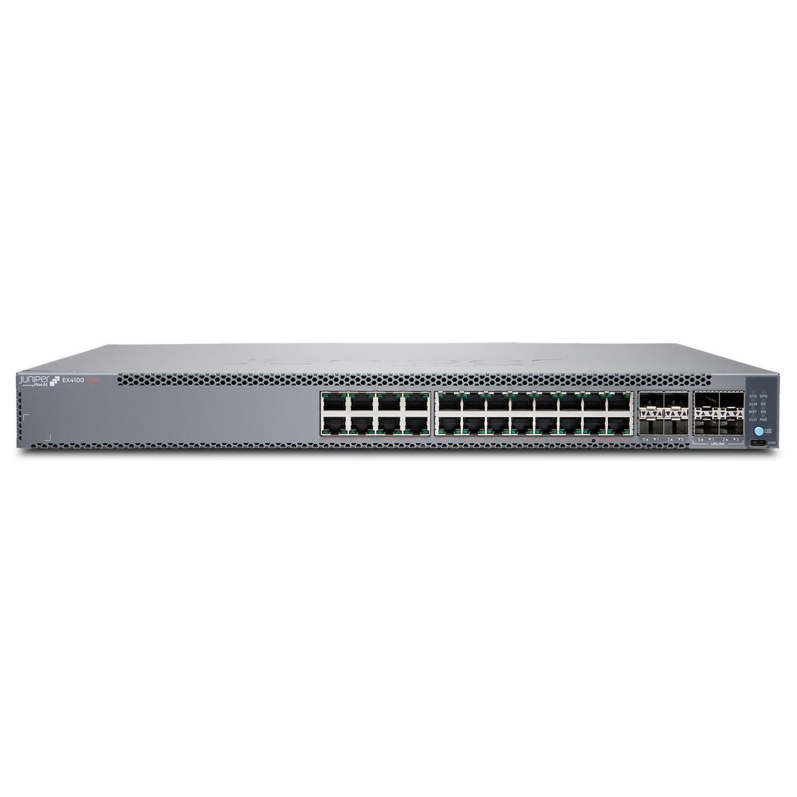 Juniper 24-port 10/100/1000BASE-T PoE+ Switch 4x10GbE Uplinks 4x25GbE Stacking/uplink Ports MACsec