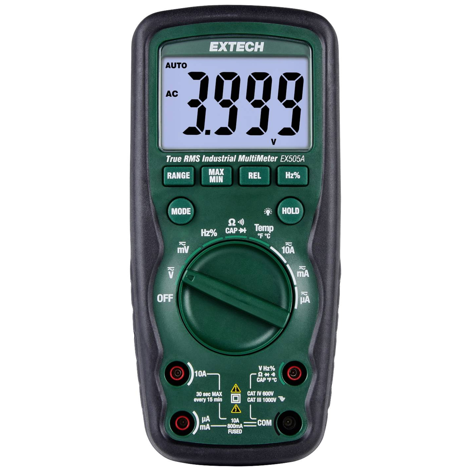 Extech EX505A-K Hand-held Multimeter Digital CAT IV 600 V Display Counts