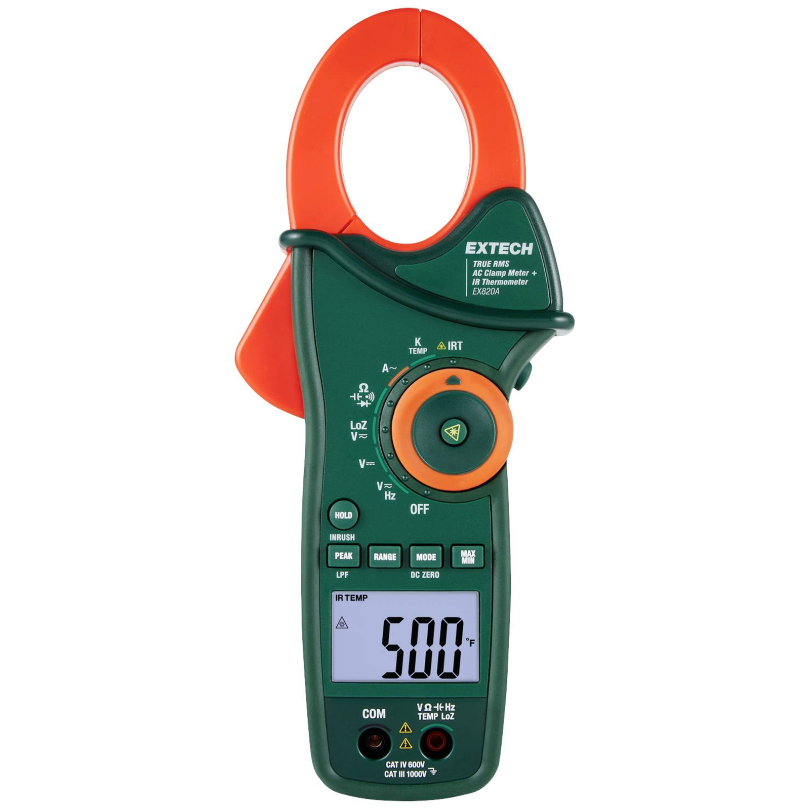 Extech EX820A Current Clamp Digital IR Thermometer CAT IV 600 V Display Counts