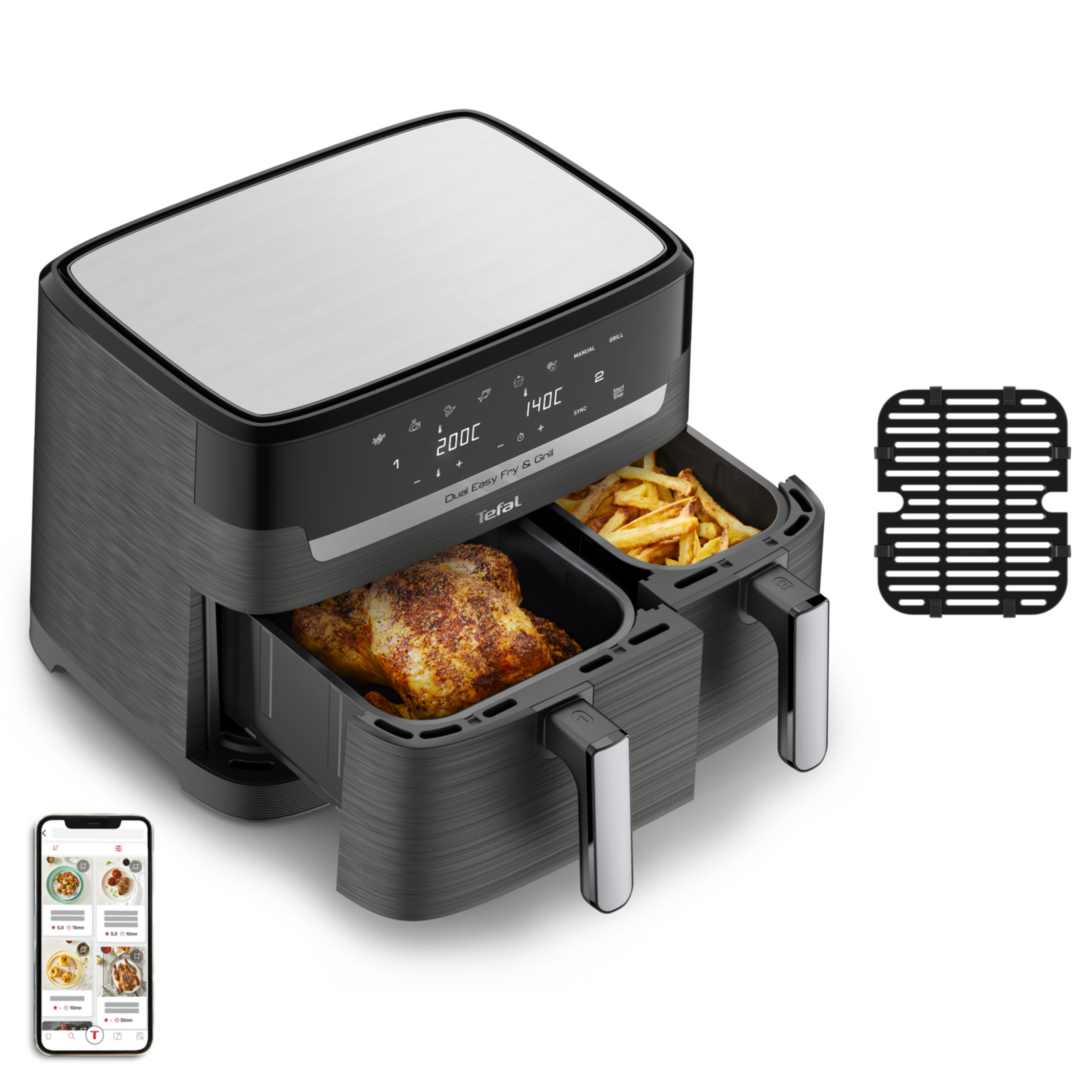Tefal Dual Easy Fry Grill EY905B Hot Air Fryer 8.3 L China Double Gray Ber