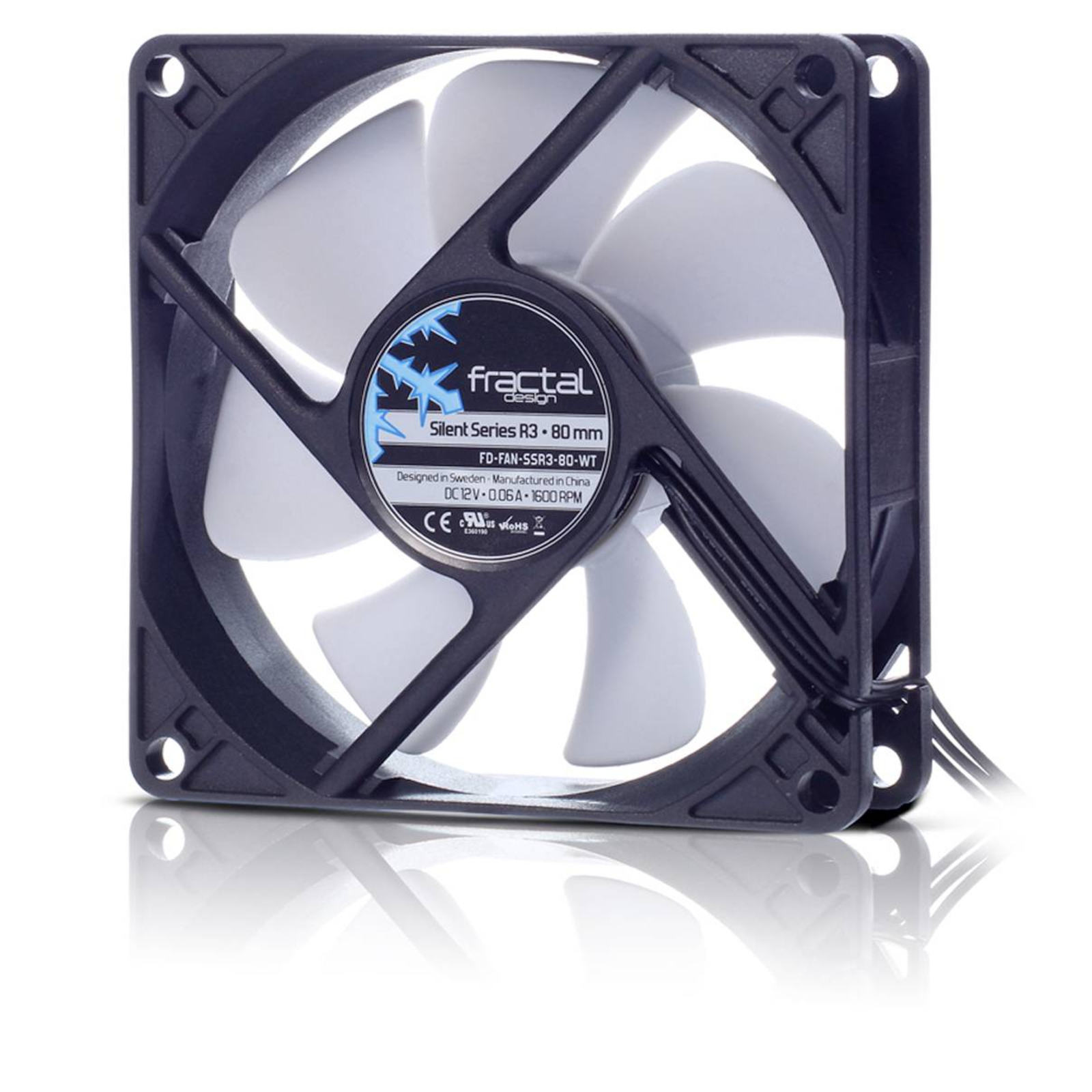 Fractal Design Silent Series R3 80 Mm PC Case Fan Black White (W X H X D) 80 X 25 X 80 Mm