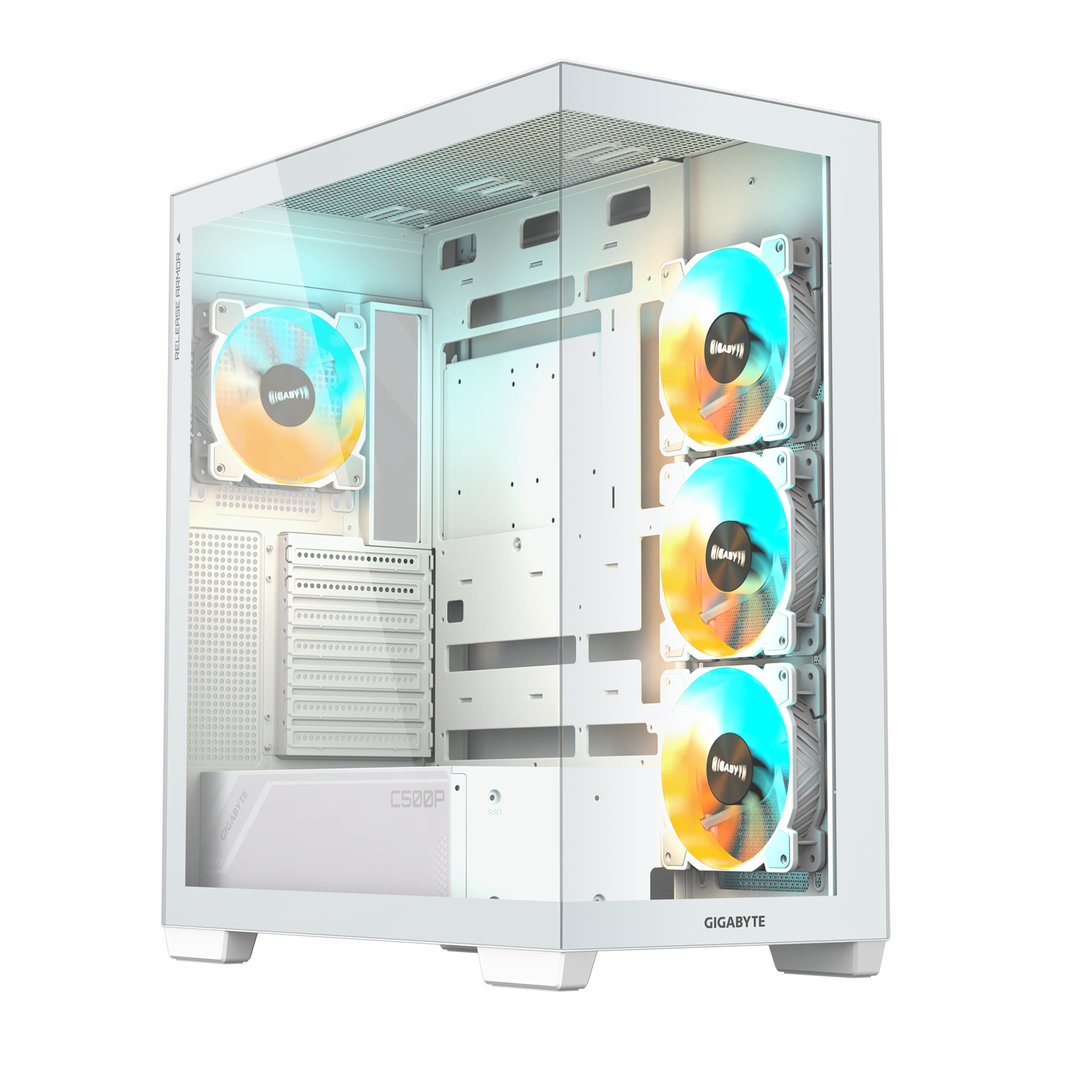 GIGABYTE Case GB-C500PI ST transparent Side Panel Mid Tower 4x ARGB Fan White