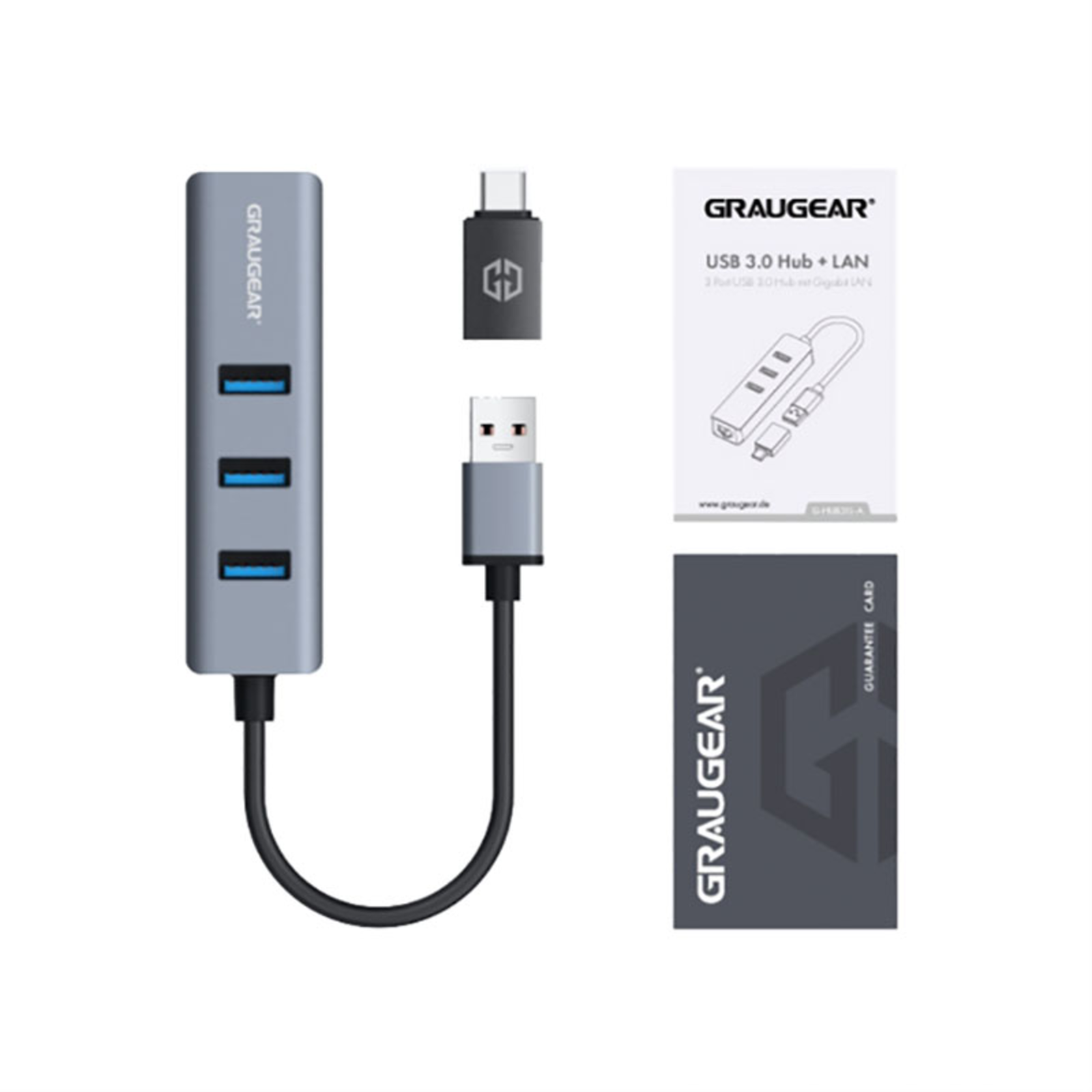 grayGEAR USB-HUB 3x USB 3.0 Ports Type-A+ Gbit LAN