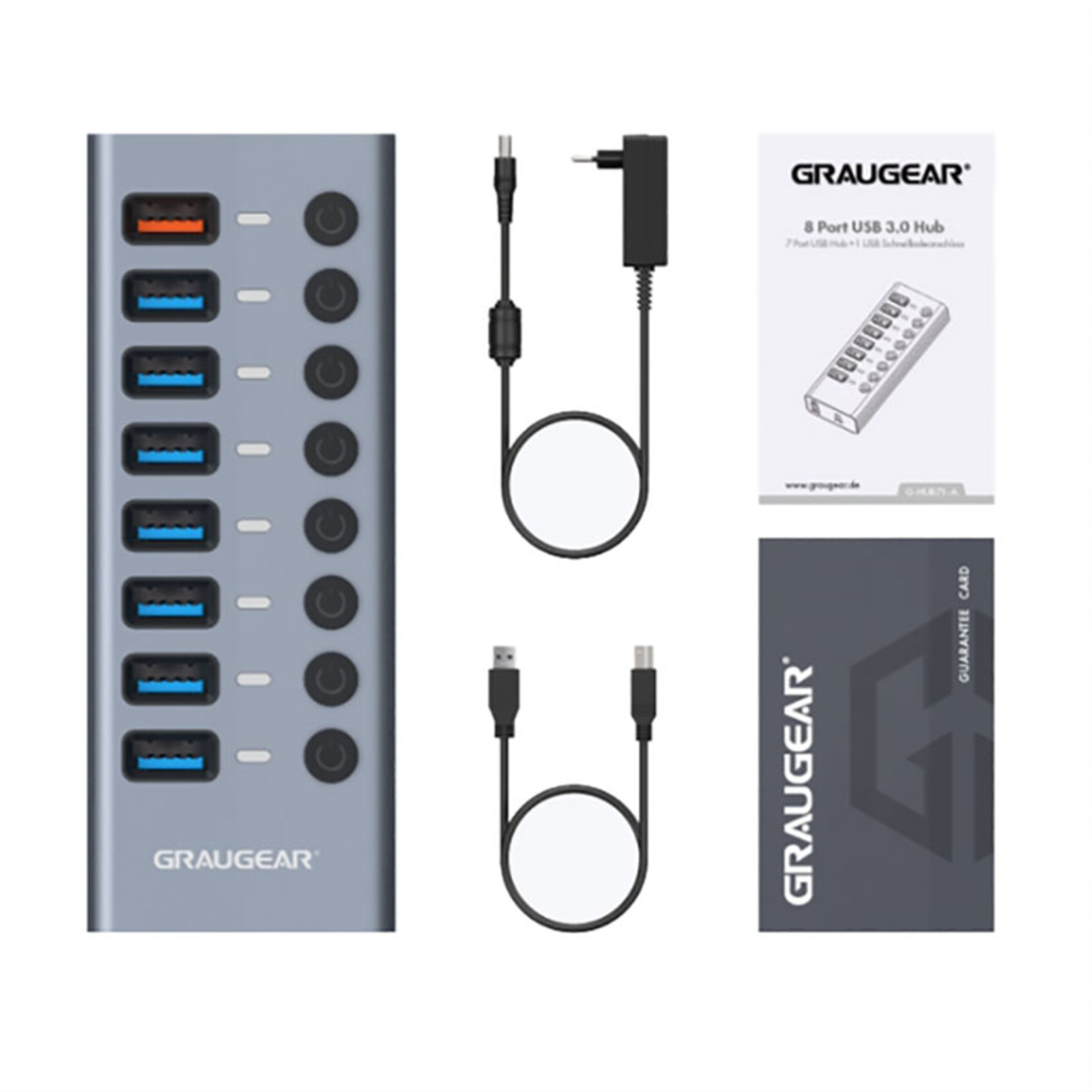 grayGEAR USB HUB 7x USB 3.0 Ports + 1 USB Fast Charger