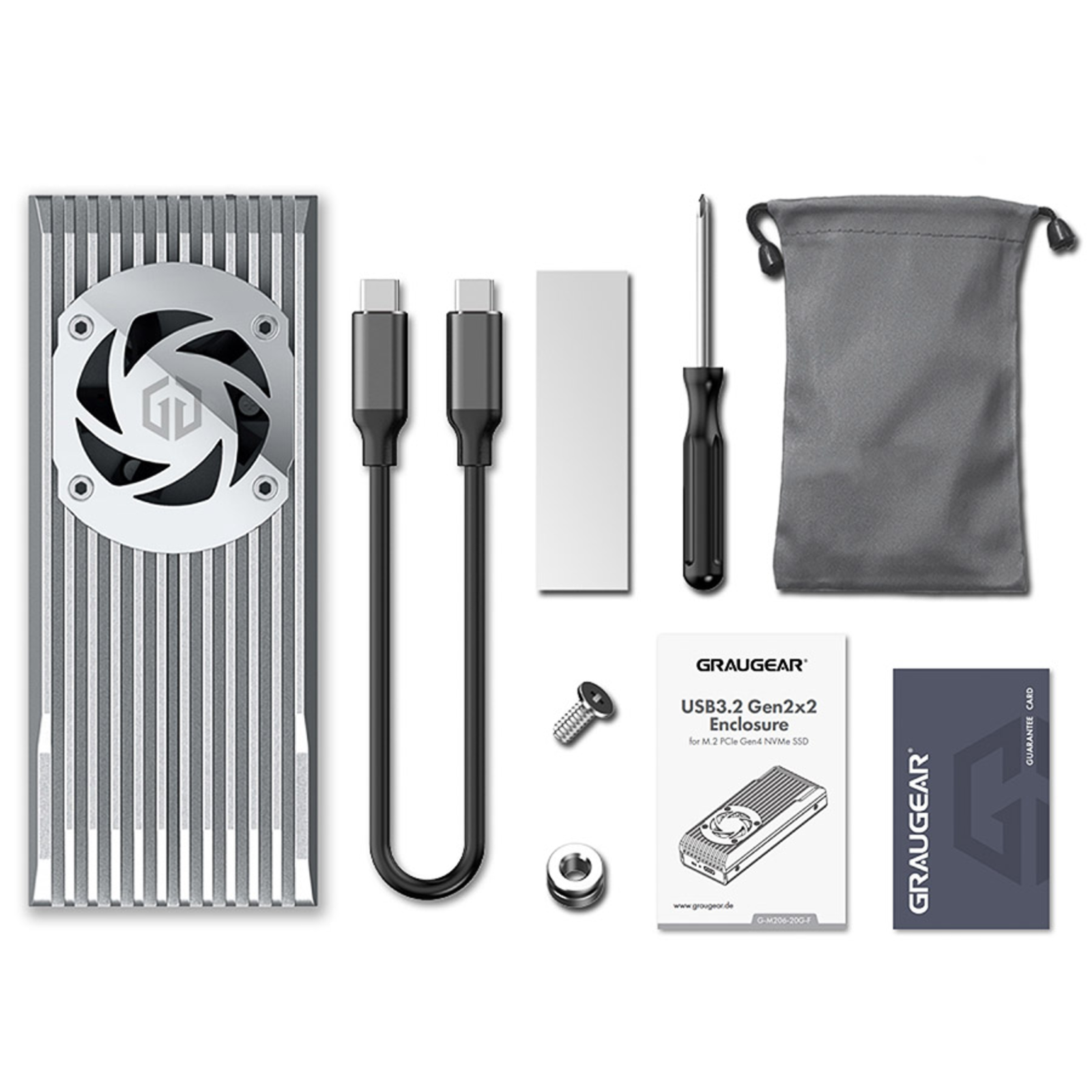 grayGEAR External M.2 NVMe Housing with 20Gbit Fan