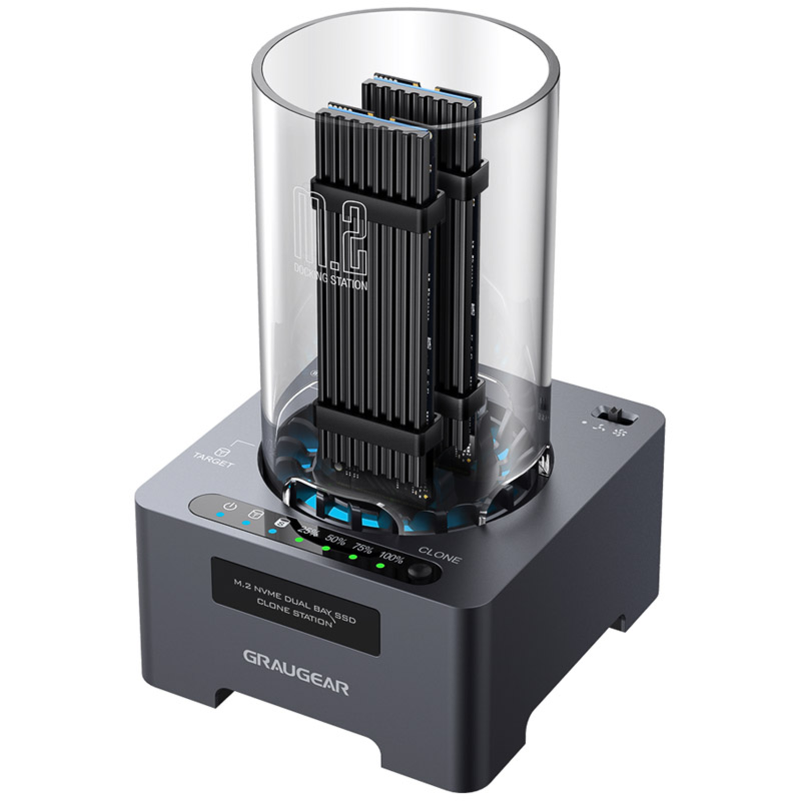 grayGEAR DM.2 Clone Station M.2 NVMe SSD with 20Gbit Fan