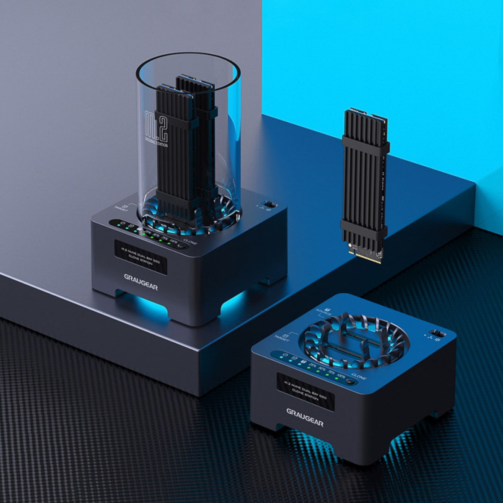 grayGEAR DM.2 Clone Station M.2 NVMe SSD with 20Gbit Fan