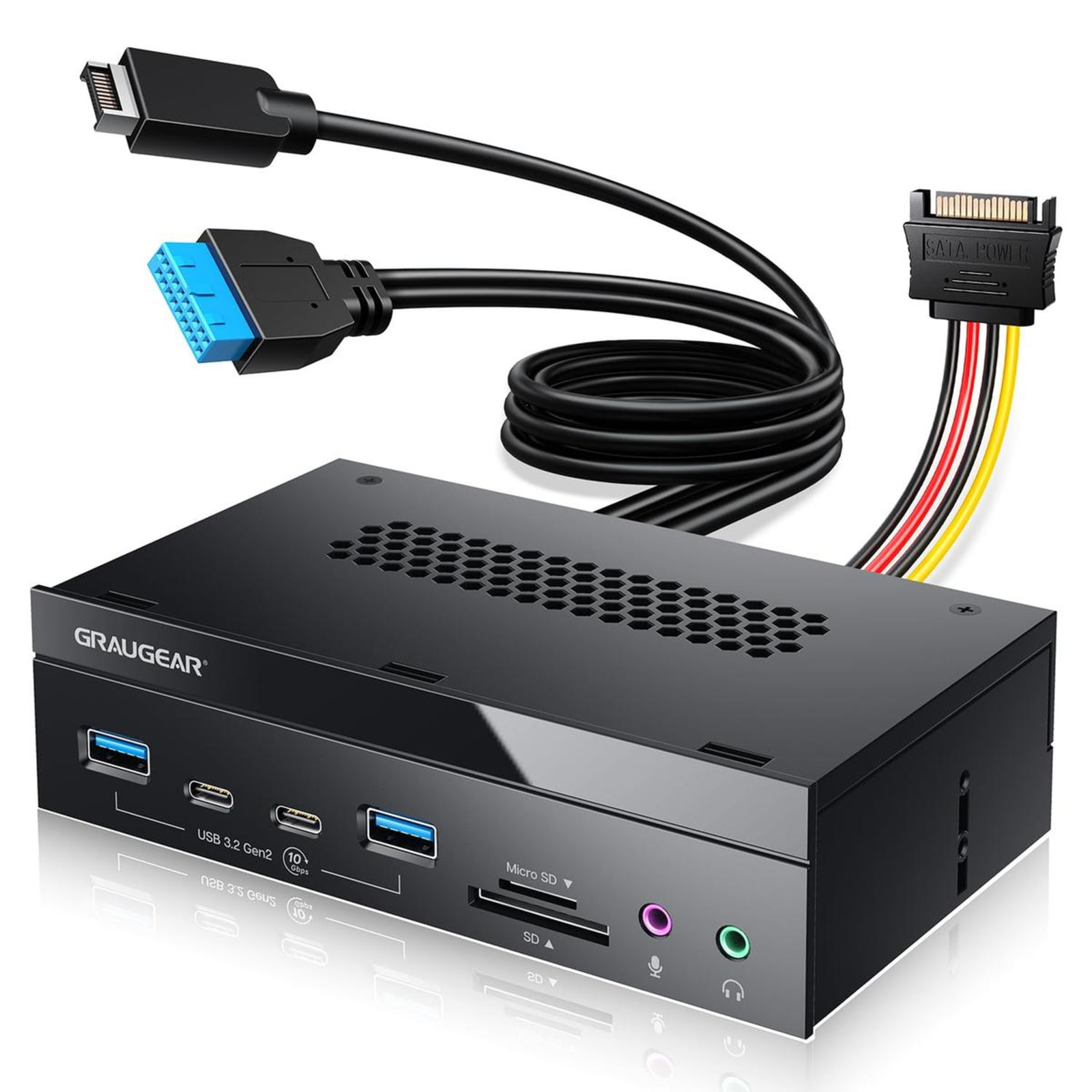 grayGear Multi Front Panel 4-Port + Card Reader USB SD Micro