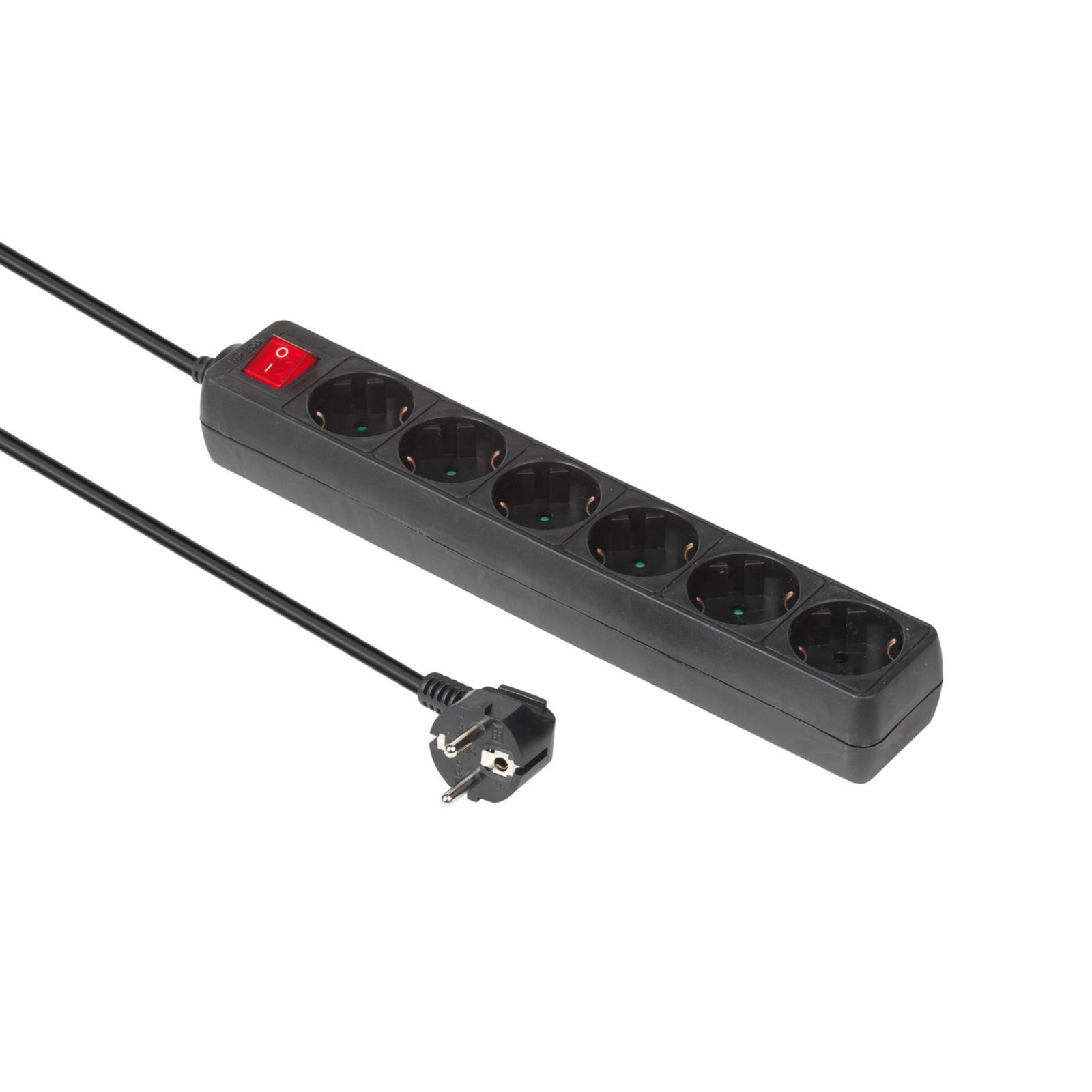 Micro Connect 6-way Schuko Socket 3M Black with ON/OF Switch And