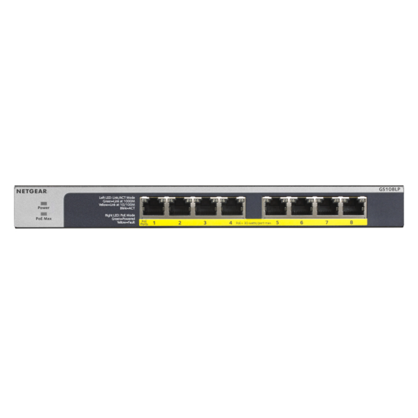 NETGEAR GS108LP 8-Port Unmanaged Switch 8x Gigabit LAN PoE+ 60W Fanless