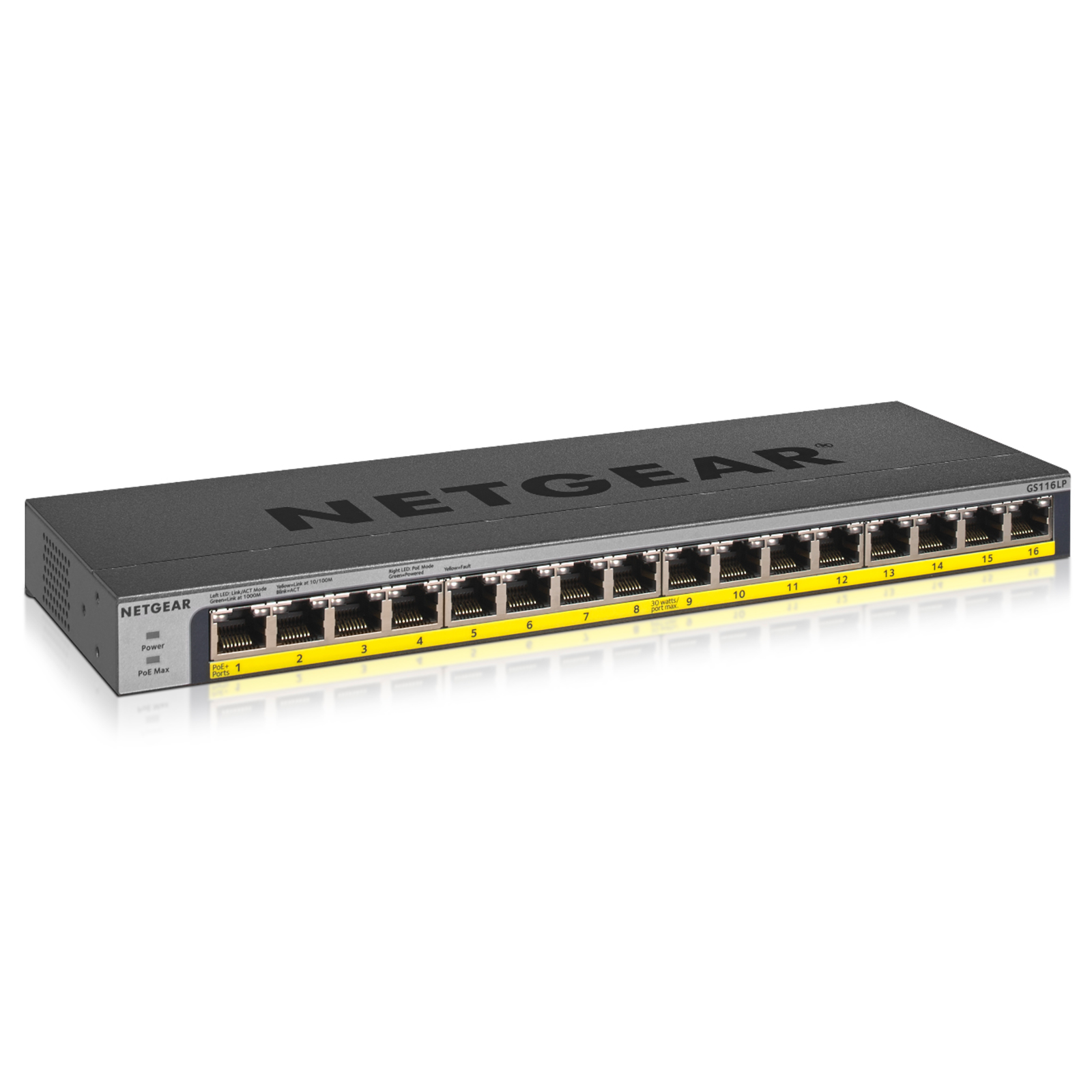 NETGEAR GS116L 16-Port Unmanaged Switch 16x Gigabit LAN PoE+ 76W Fanless
