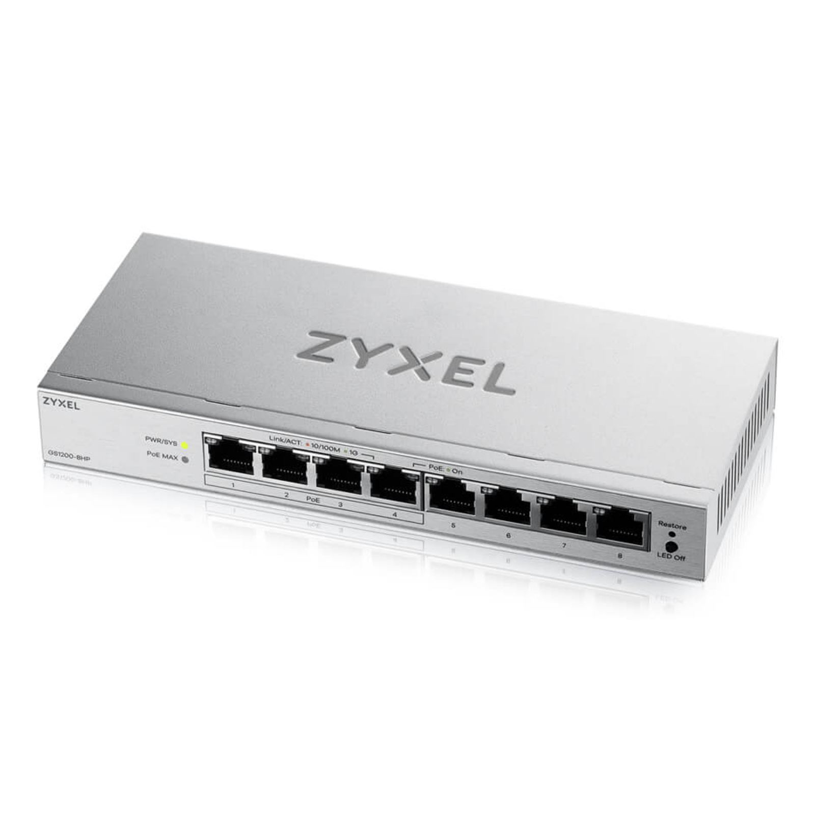 Zyxel GS1200v3 Series GS1200-8HPv3 Switch Managed 8 X 10/100/1000 (4 PoE+) Desktop PoE+ (68 W)