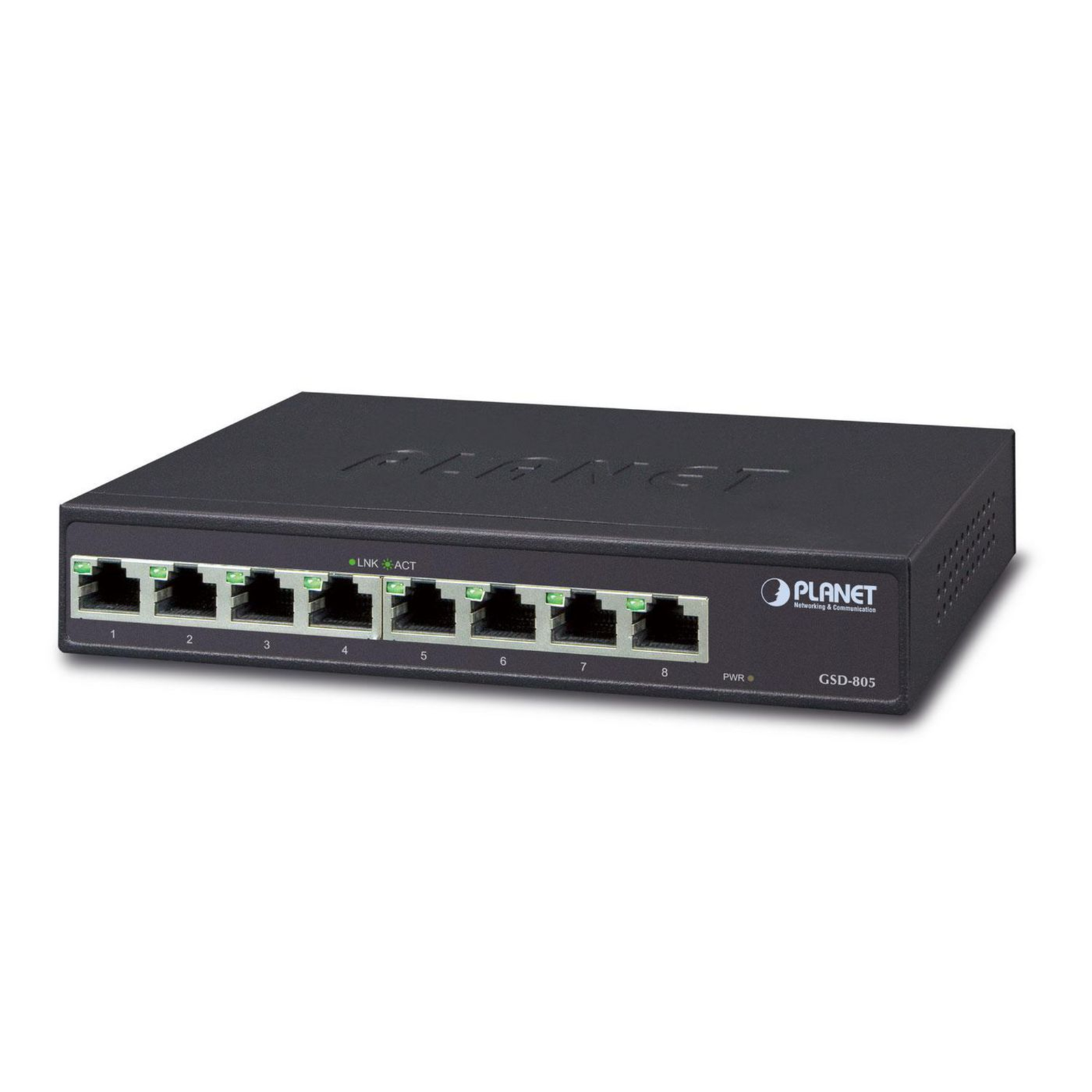 Planet GSD-805v2 Switch 10 -100 -1000 (8x 1000Base-T) VLAN IEEE 802.3az ESD+EFT Internal Pwr Fanl