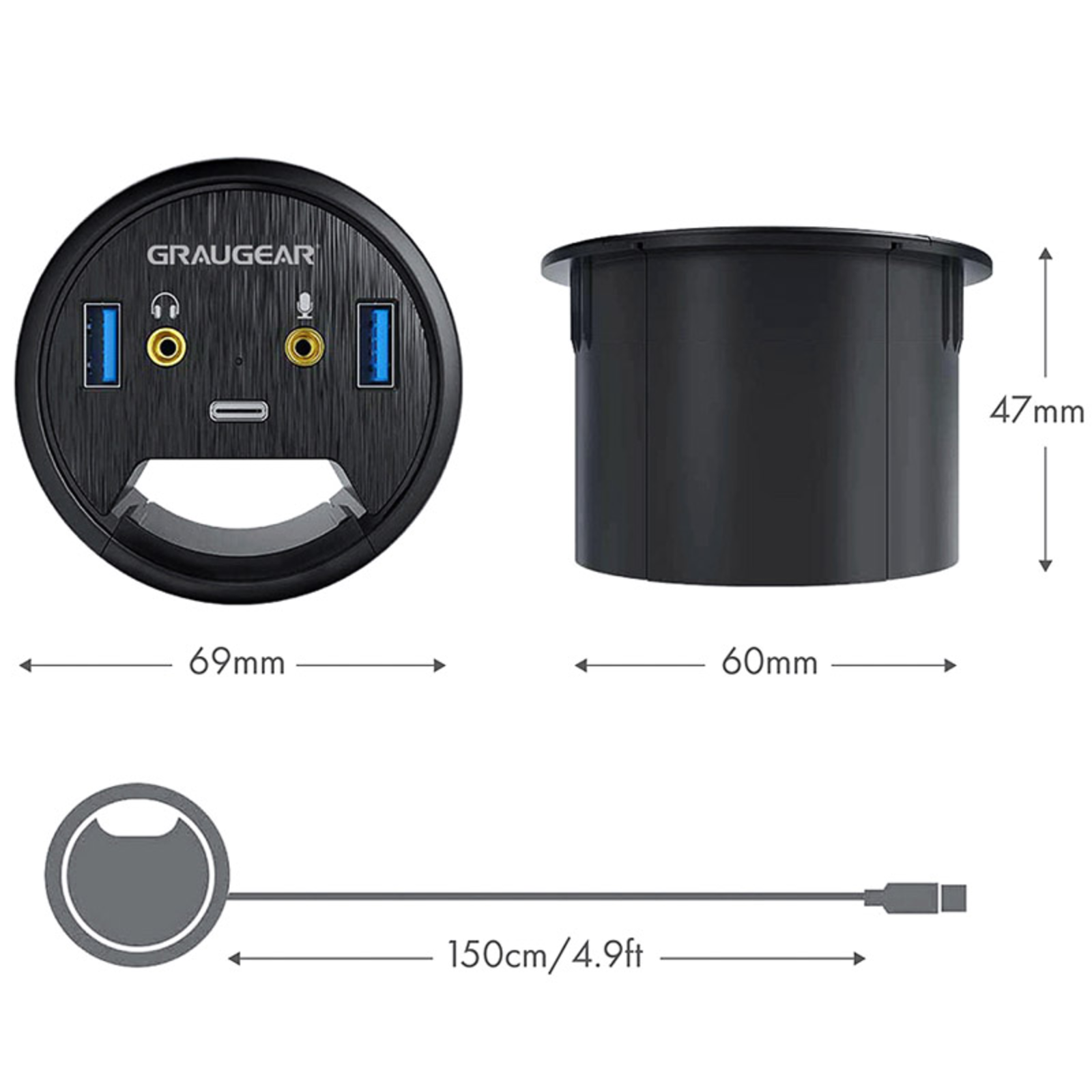 grayGEAR USB 3.0 Desktop Hub with Audio And Microphone Connection