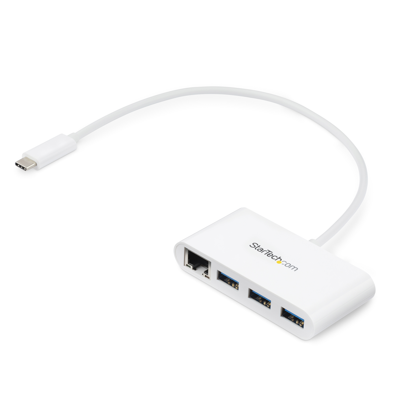 StarTech.com 3 Port USB 3.0 Hub Plus Gigabit Ethernet 5Gbps USB-C White Wired USB