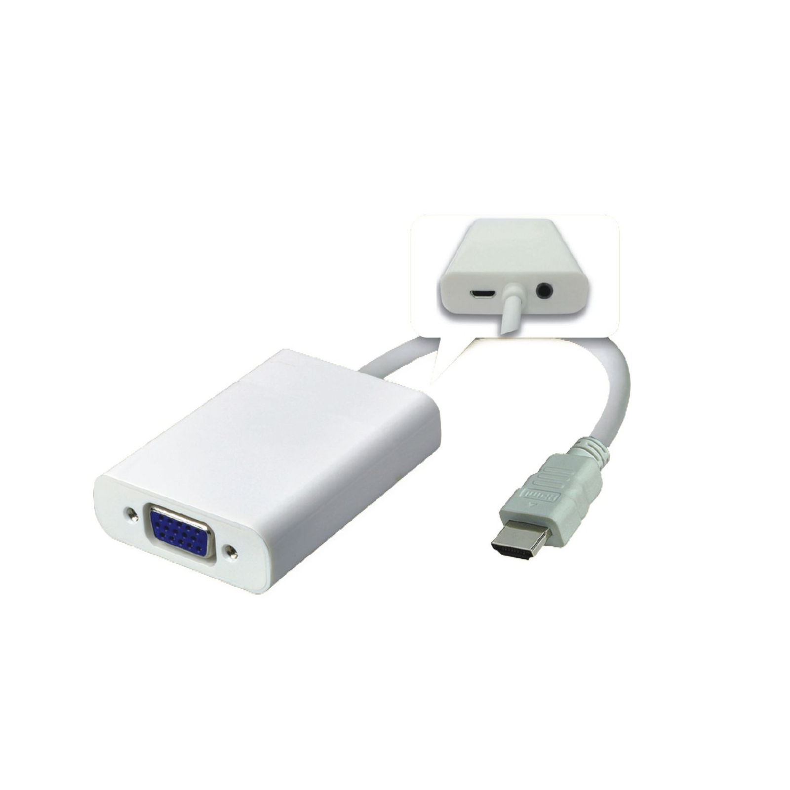Micro Connect Adapter HDMI VGA M/F White Support Audio 1920 1080p 60Hz
