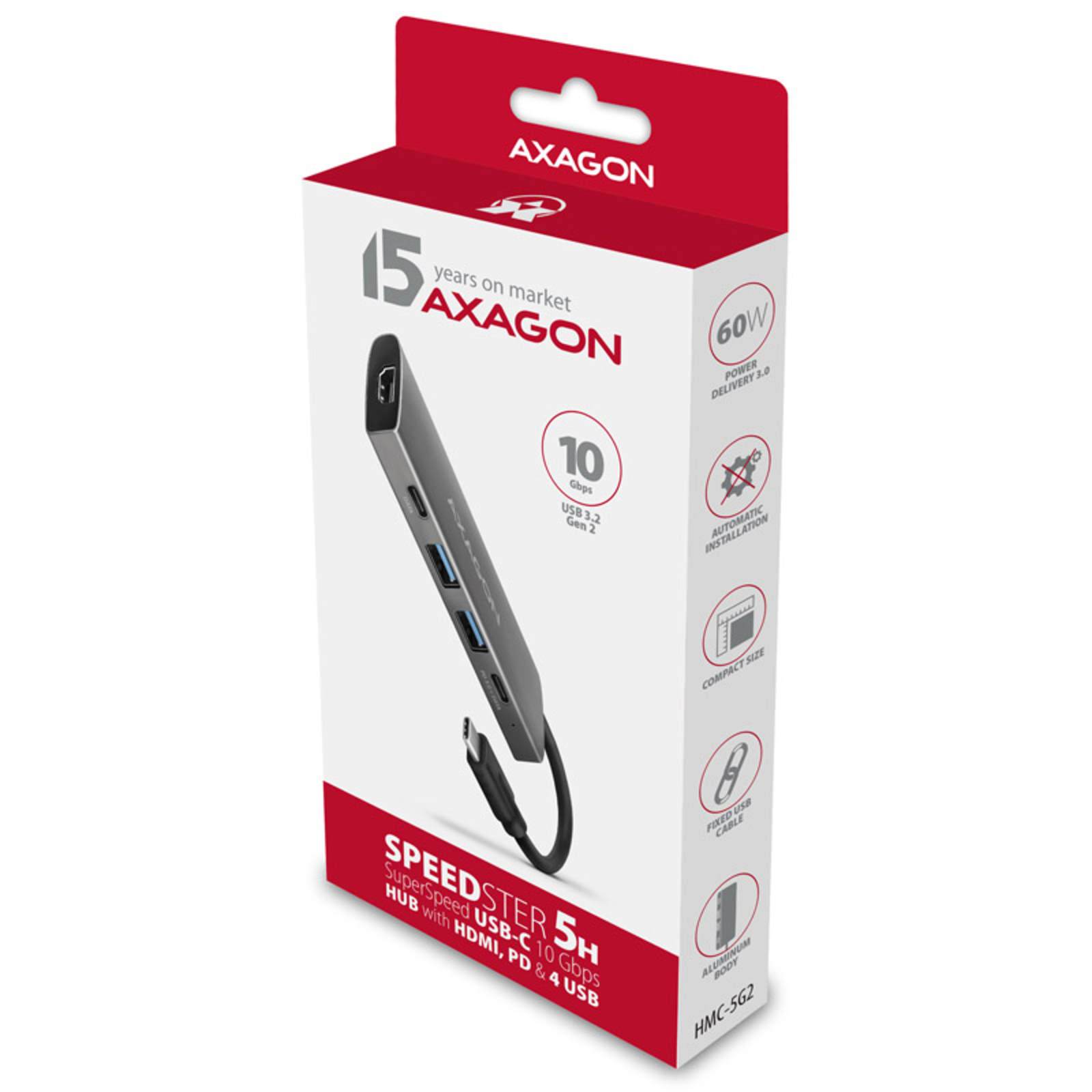 Axagon HMC-5G2 Multiport Hub USB 3.2 Gen2 HDMI 2x USB-A 2x USB-C