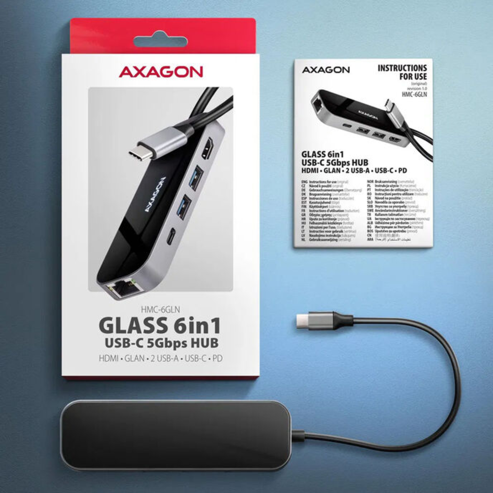 Axagon 6-in-1 USB-C 3.2 Portable Docking Station (Grey)