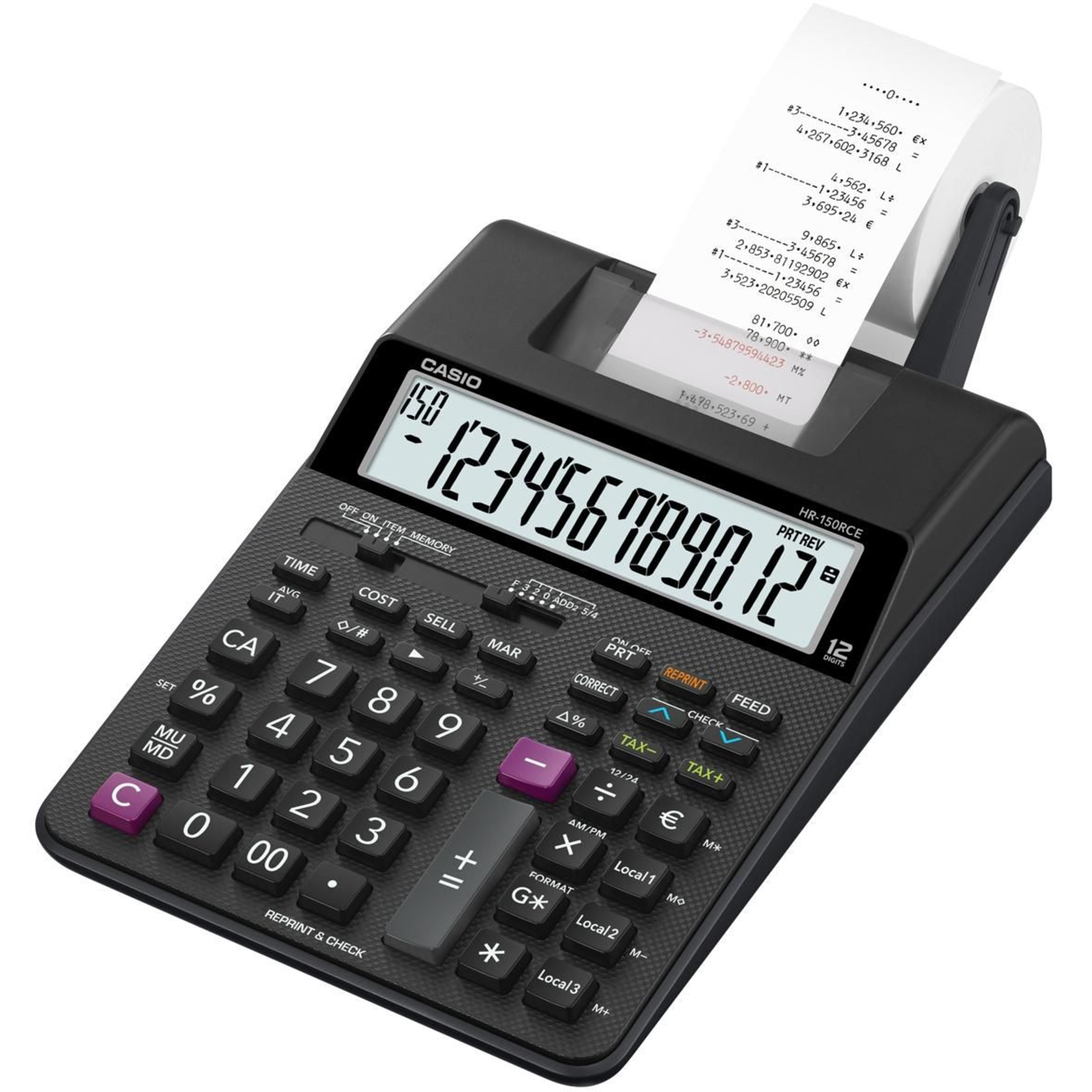 Casio HR-150RCE Desktop Printing Calculator 12 Digits 1 Line AC Battery Black