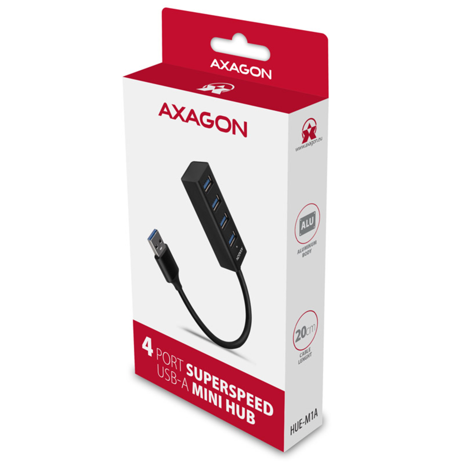 AXAGON HUE-M1A Superspeed USB-A Mini Hub 4x USB 3.0 20 Cm Black