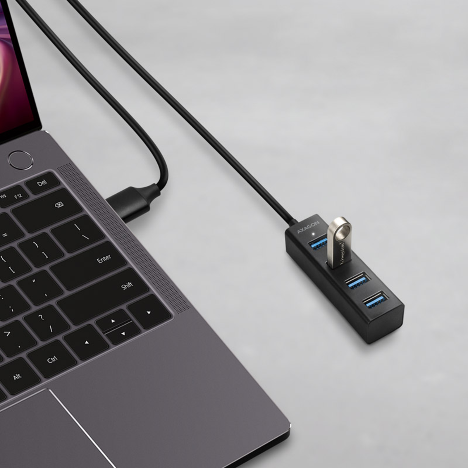 Axagon HUE-M1AL Mini USB-A Hub 4x USB-A 3.2 Gen 1 Silver 1.2m
