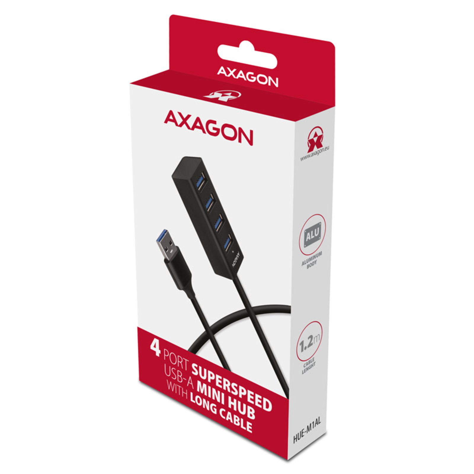 Axagon HUE-M1AL Mini USB-A Hub 4x USB-A 3.2 Gen 1 Silver 1.2m