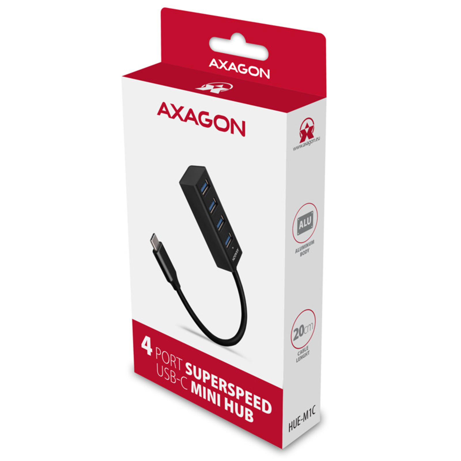Axagon HUE-M1C Superspeed USB-C Mini Hub 4x USB 3.0 20cm Black