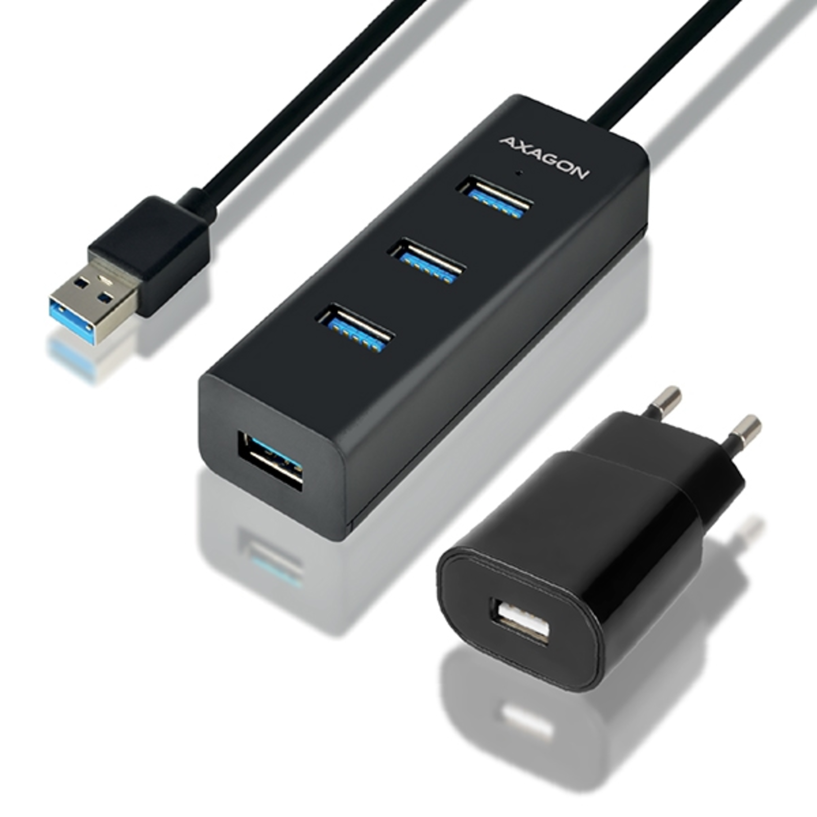 Axagon HUE-S2BP USB-A Hub 4x USB 3.0 External Power Supply 1.2 M Mains Adapter