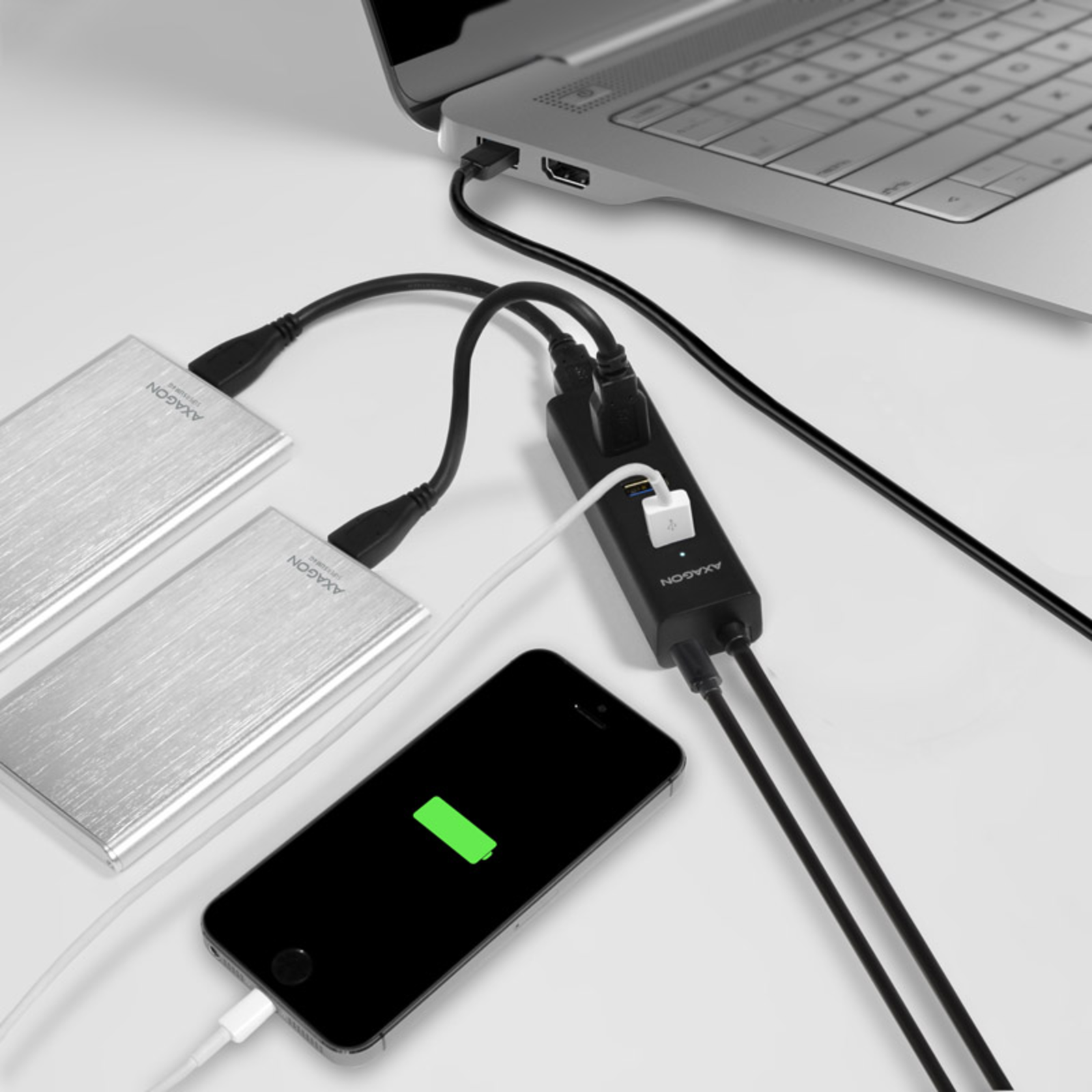 Axagon HUE-S2BP USB-A Hub 4x USB 3.0 External Power Supply 1.2 M Mains Adapter