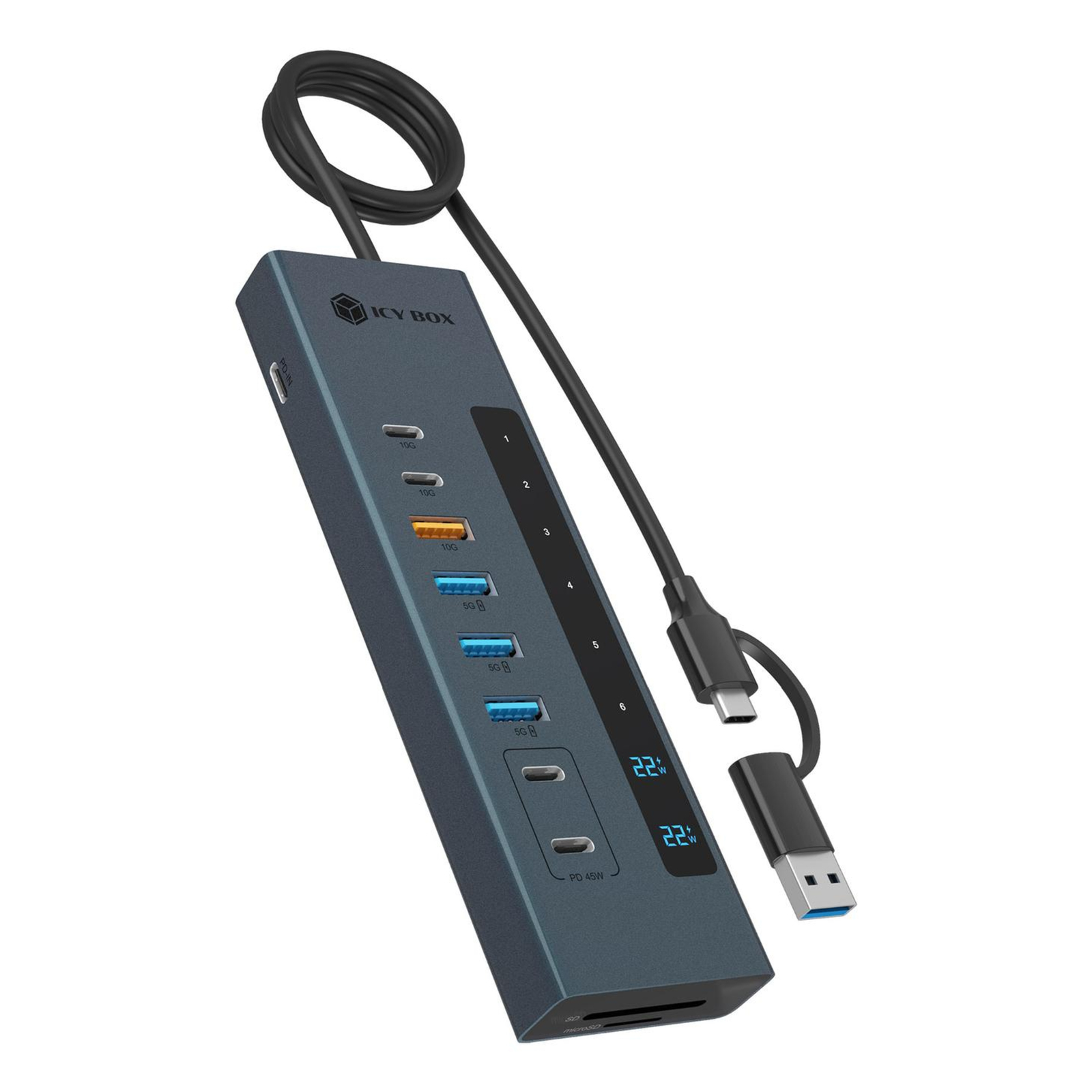 ICY BOX USB3.2 Gen2 Hub PD with Card Reader USB3.2 Gen2.10Gbit/s