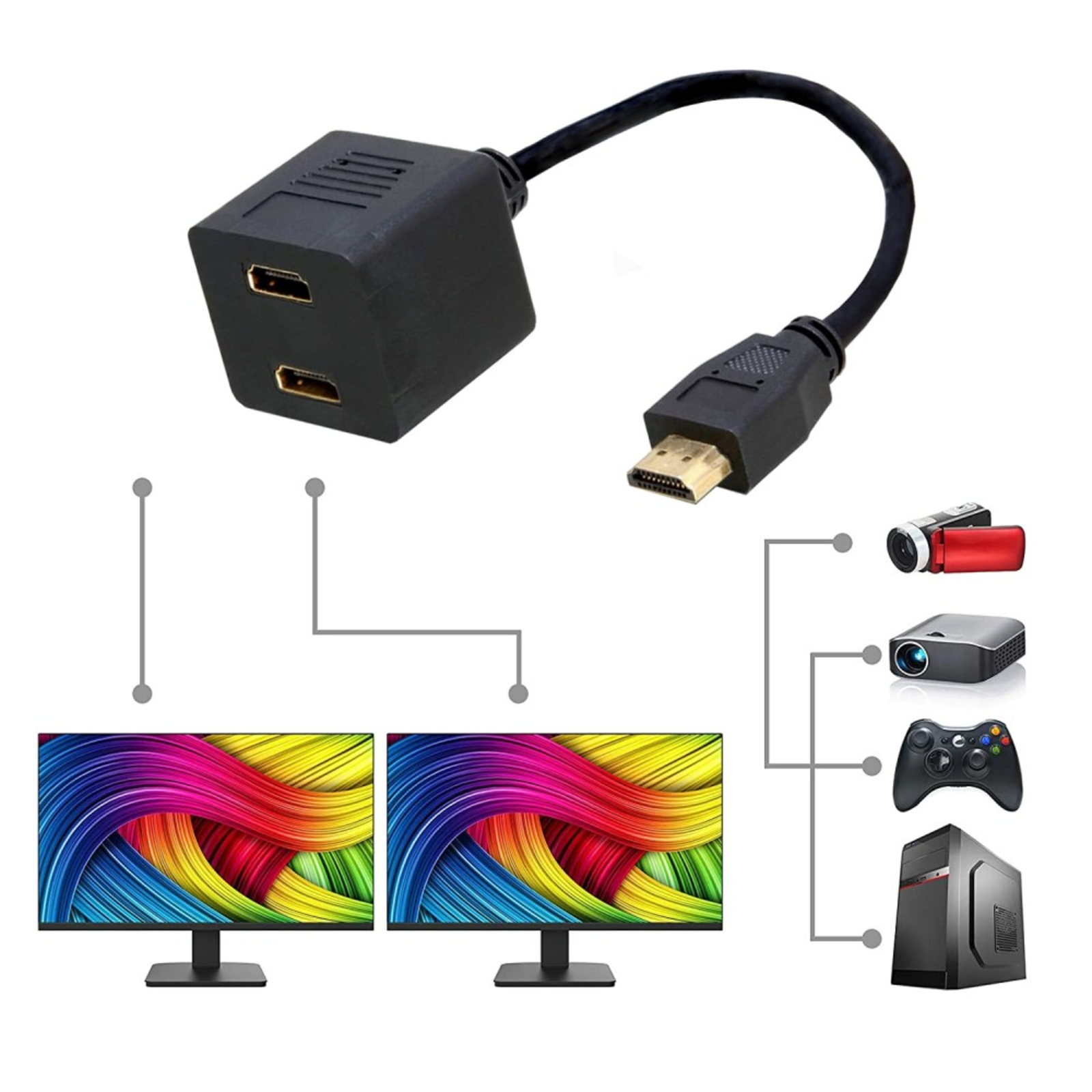 Techly Video Splitter Cable HDMI M to 2 X HDMI F
