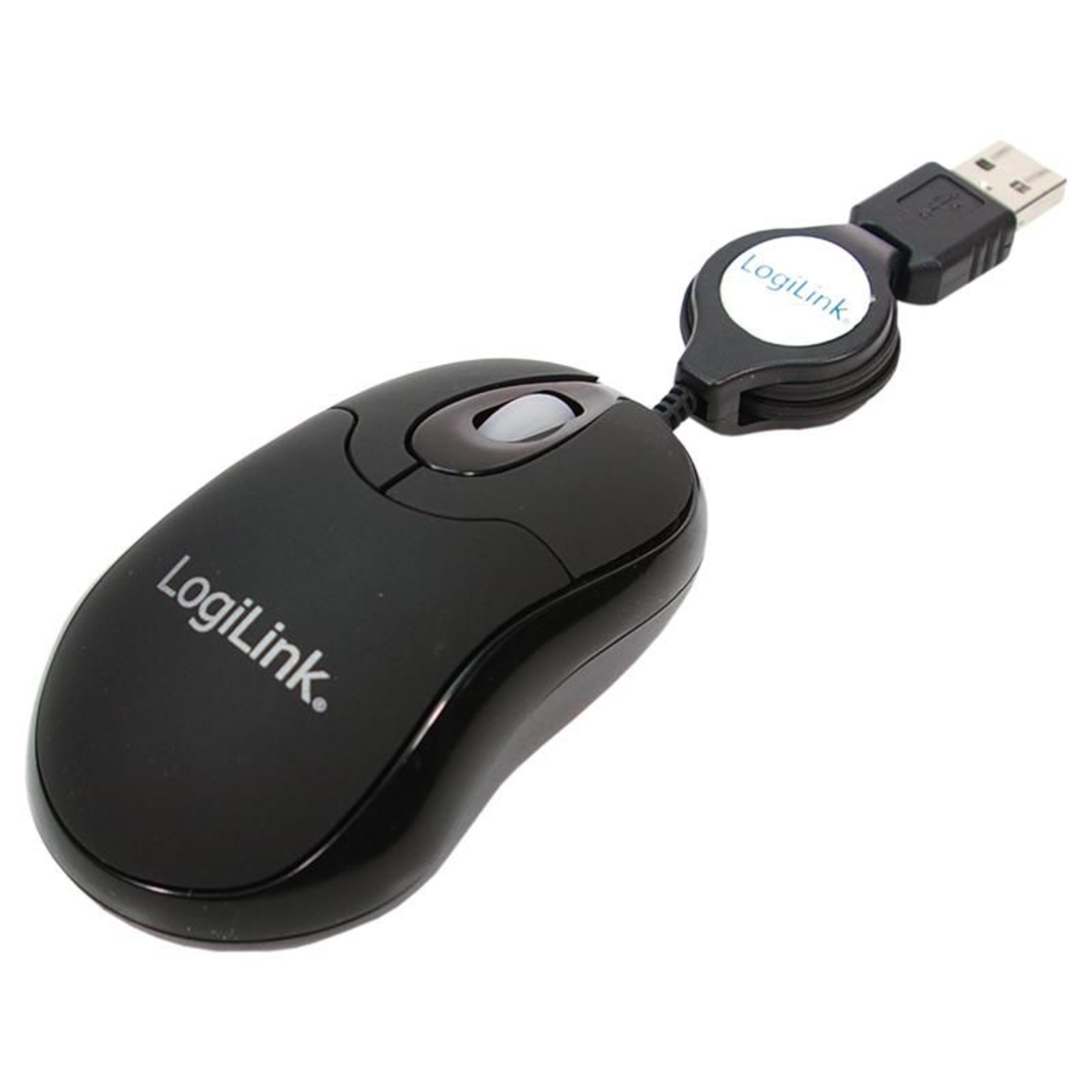 LogiLink Mini with Retractable Cable Mouse Right And Left Handed Optical 3 Buttons Wired USB